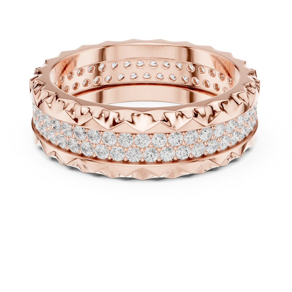 14K Rose Gold Sculpted Diamond Edge Eternity Wedding Band