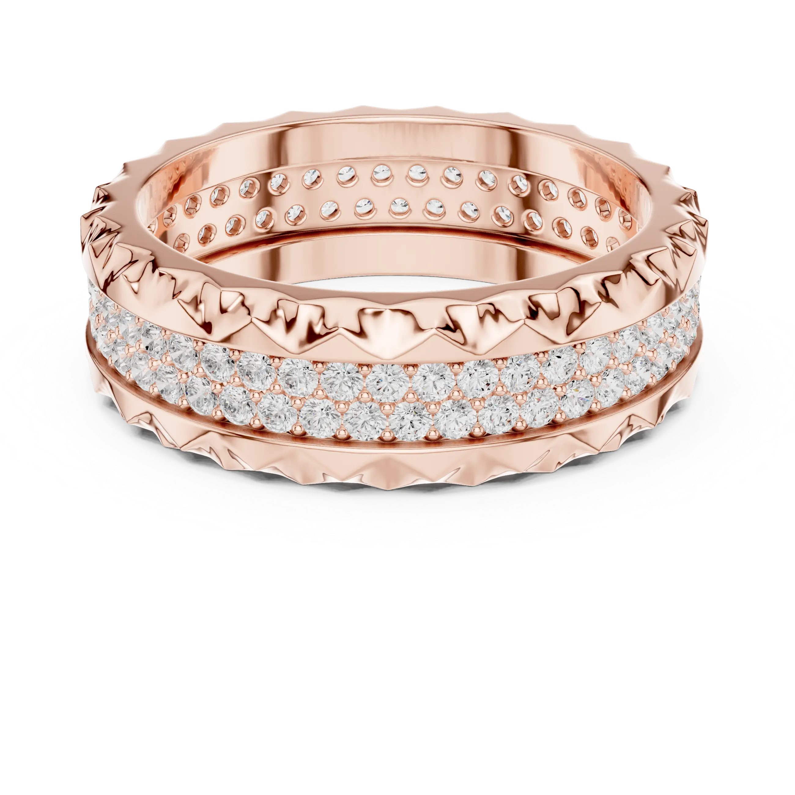 14K Rose Gold Sculpted Diamond Edge Eternity Wedding Band