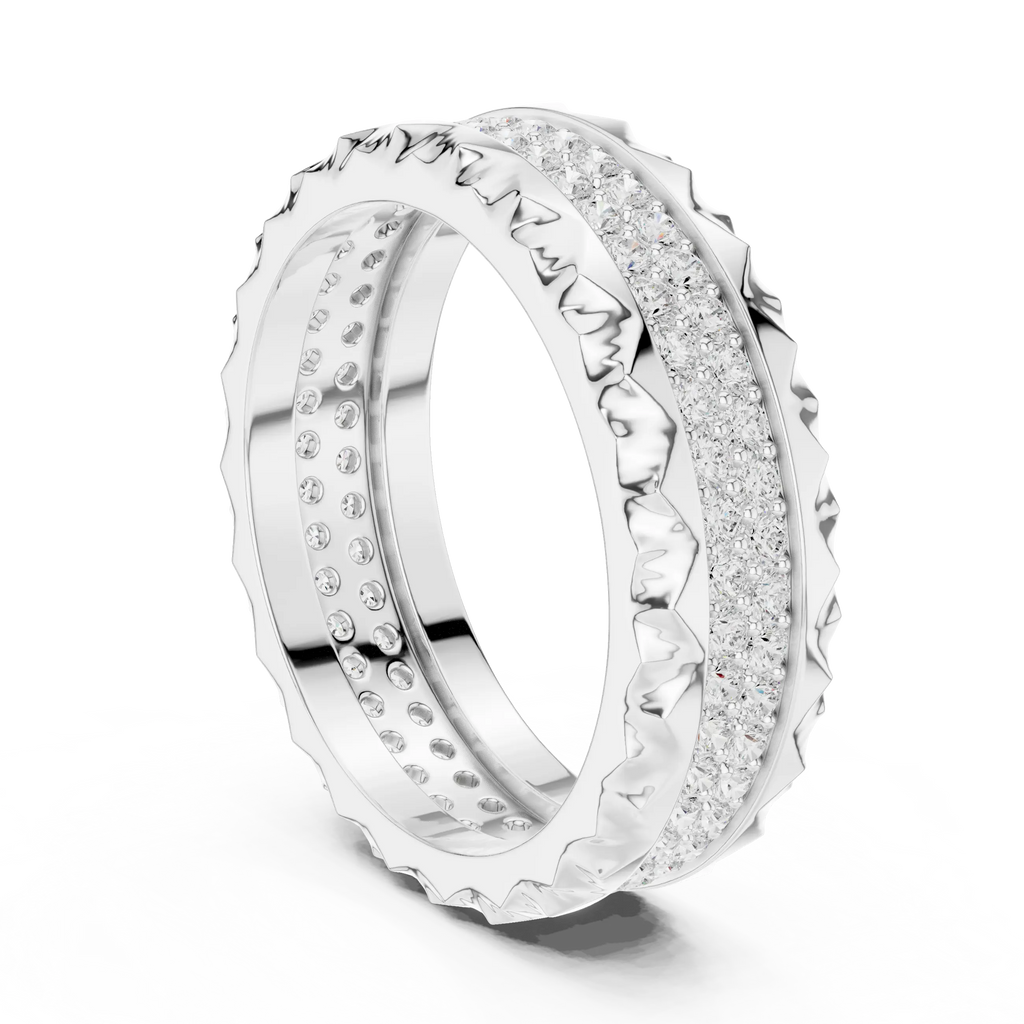 14K Rose Gold Sculpted Diamond Edge Eternity Wedding Band
