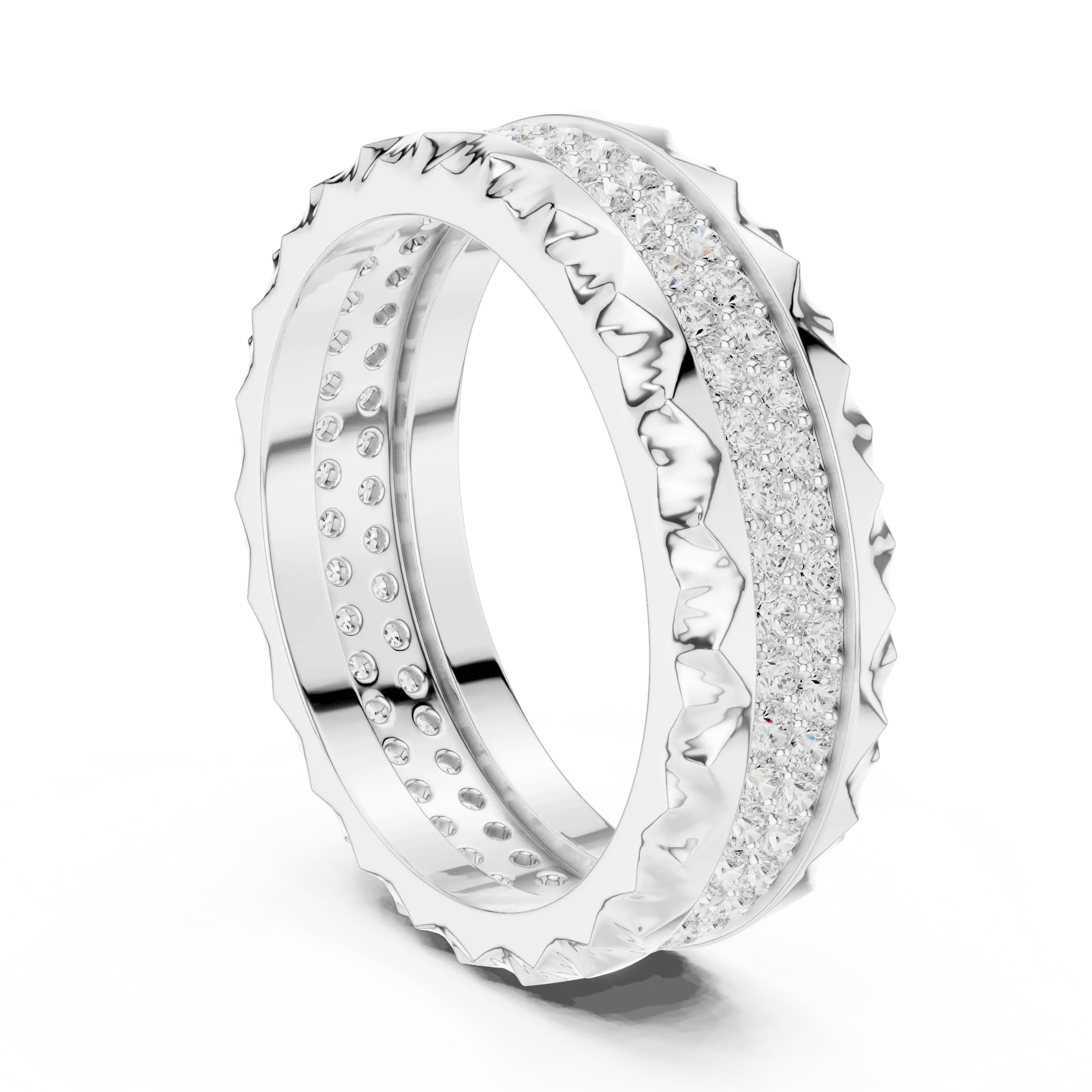 14K Rose Gold Sculpted Diamond Edge Eternity Wedding Band