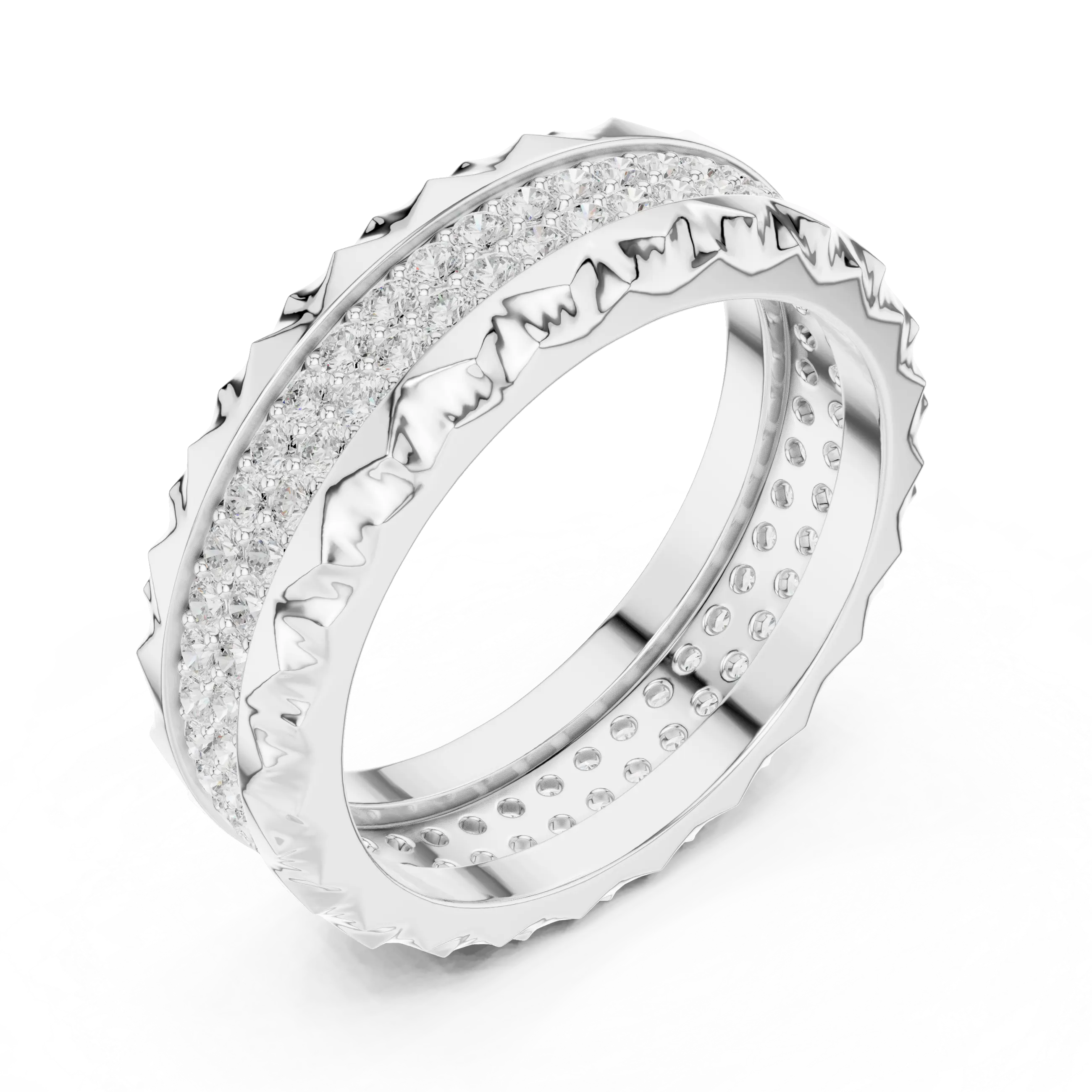 14K Rose Gold Sculpted Diamond Edge Eternity Wedding Band