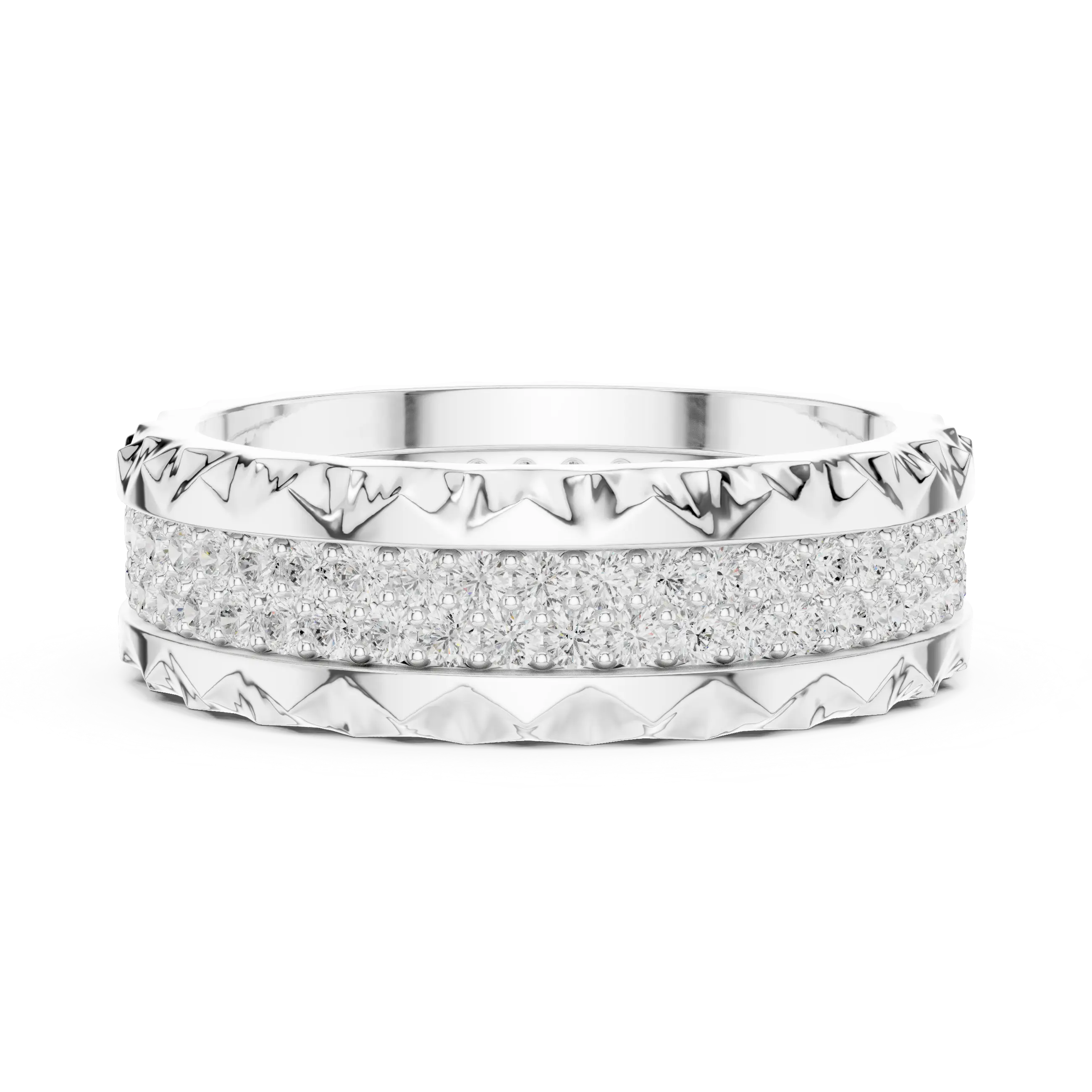 14K Rose Gold Sculpted Diamond Edge Eternity Wedding Band