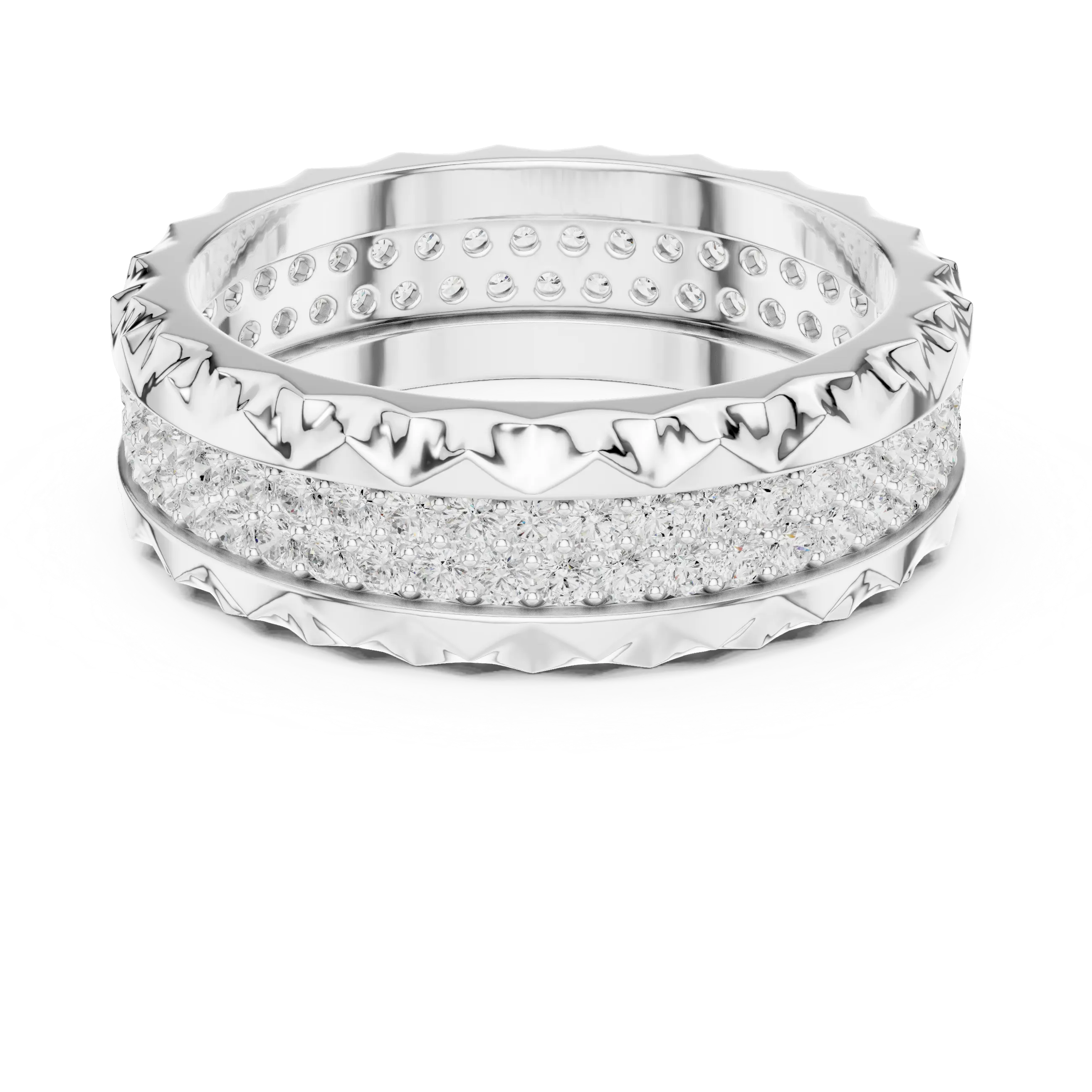 14K Rose Gold Sculpted Diamond Edge Eternity Wedding Band