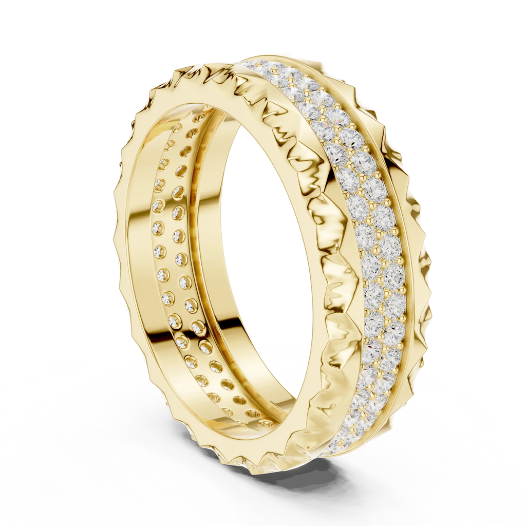 14K Rose Gold Sculpted Diamond Edge Eternity Wedding Band