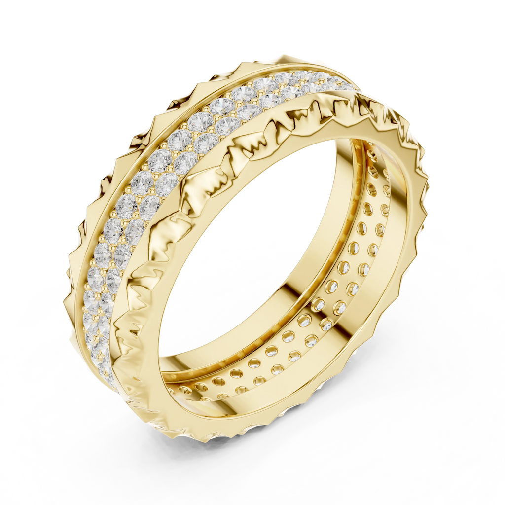 14K Rose Gold Sculpted Diamond Edge Eternity Wedding Band