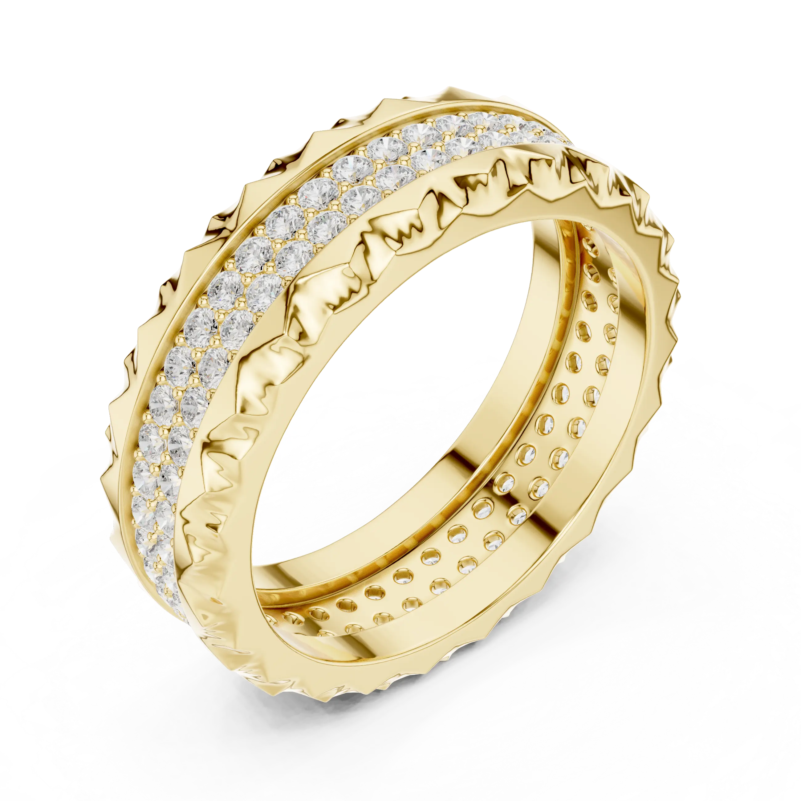 14K Rose Gold Sculpted Diamond Edge Eternity Wedding Band