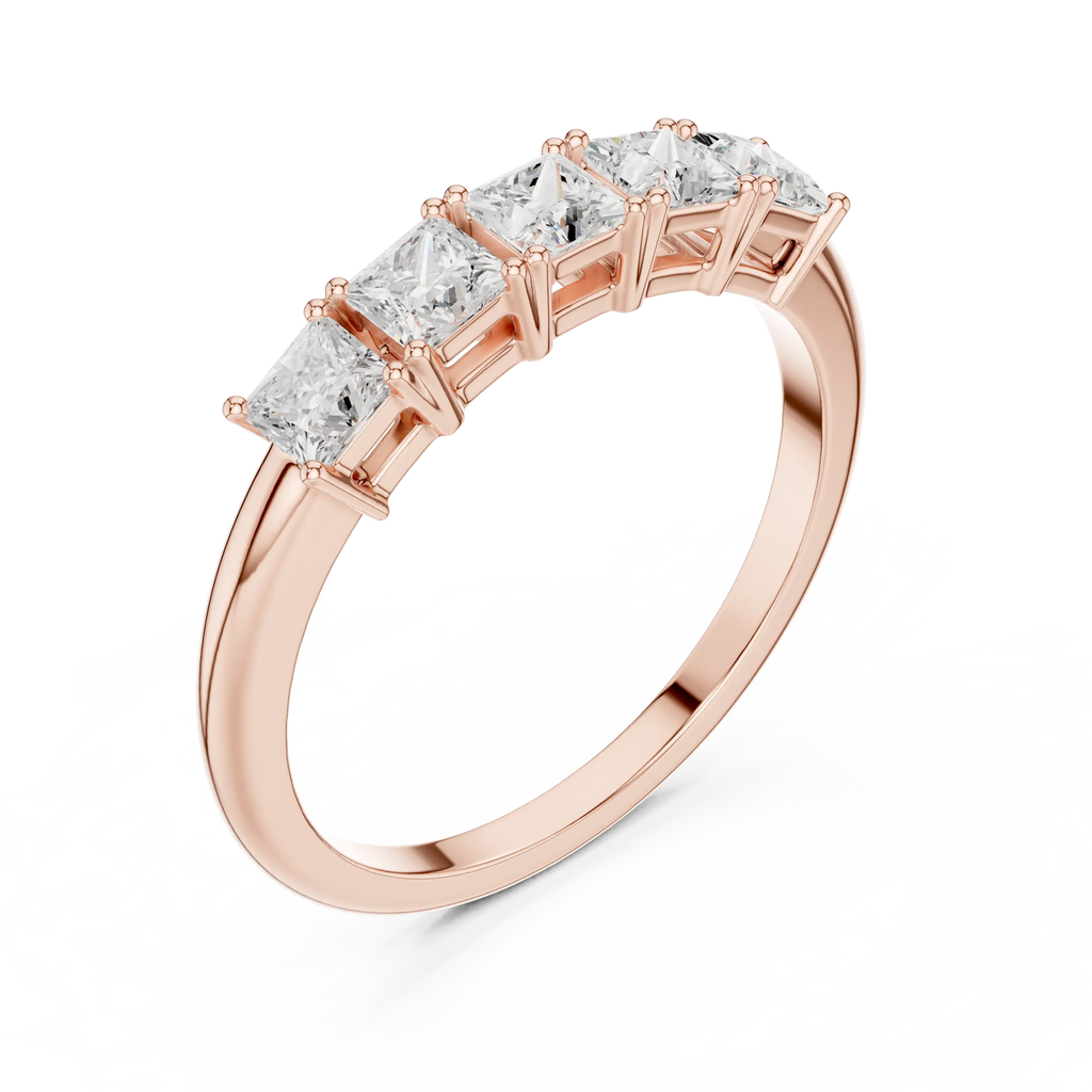 White Gold Five-Stone Princess Cut Moissanite Diamond Anniversary Ring