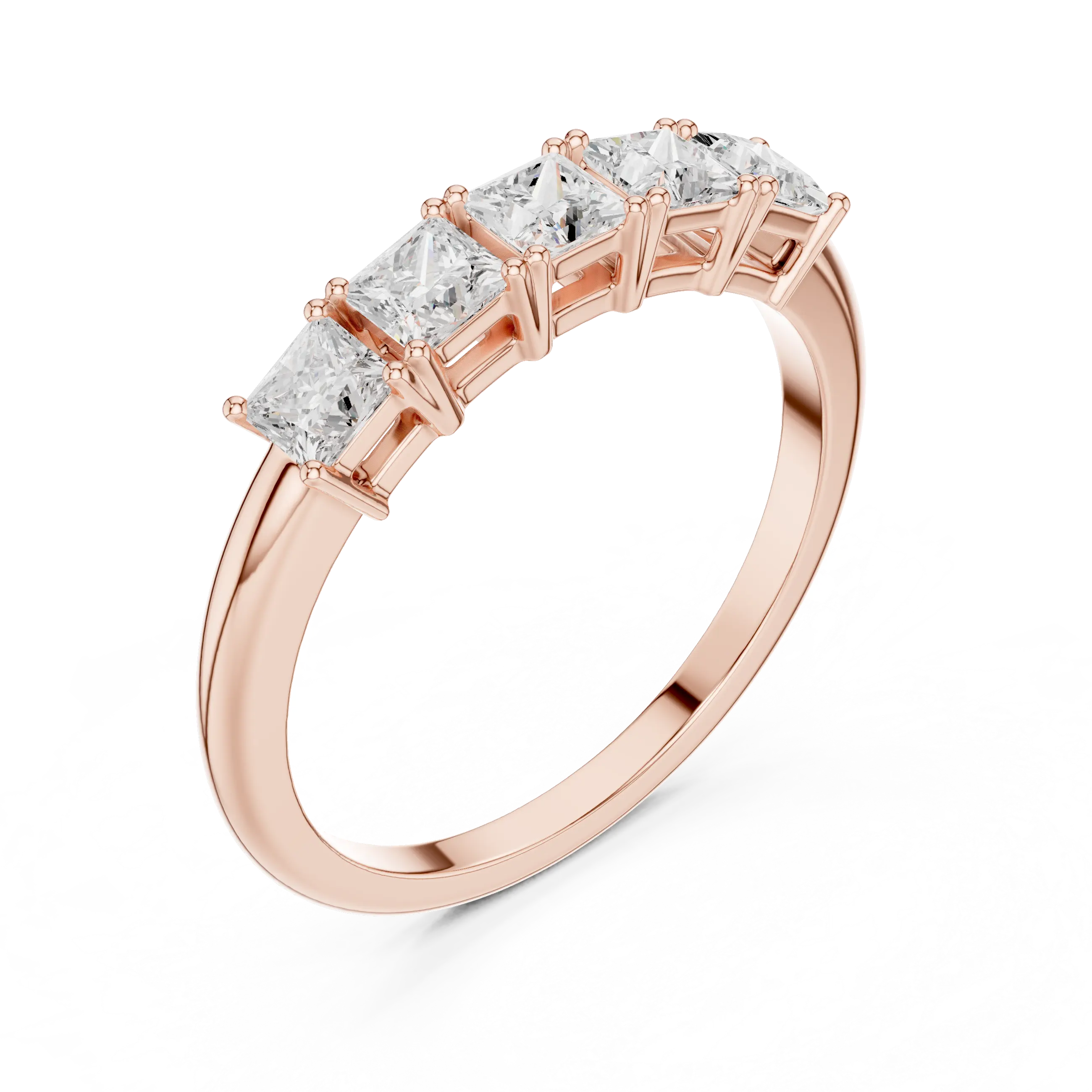 White Gold Five-Stone Princess Cut Moissanite Diamond Anniversary Ring