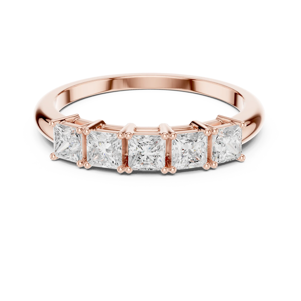 White Gold Five-Stone Princess Cut Moissanite Diamond Anniversary Ring