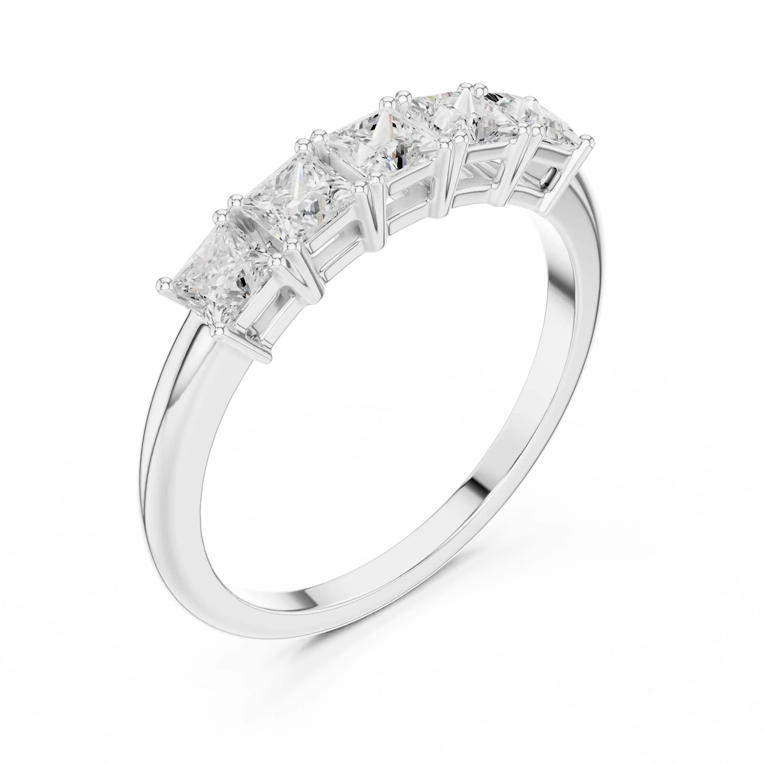 White Gold Five-Stone Princess Cut Moissanite Diamond Anniversary Ring