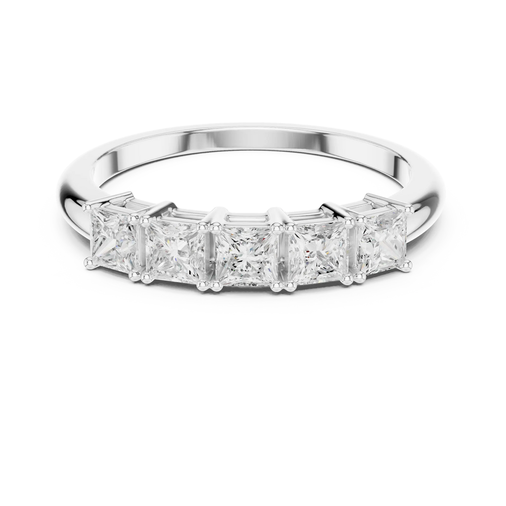 White Gold Five-Stone Princess Cut Moissanite Diamond Anniversary Ring