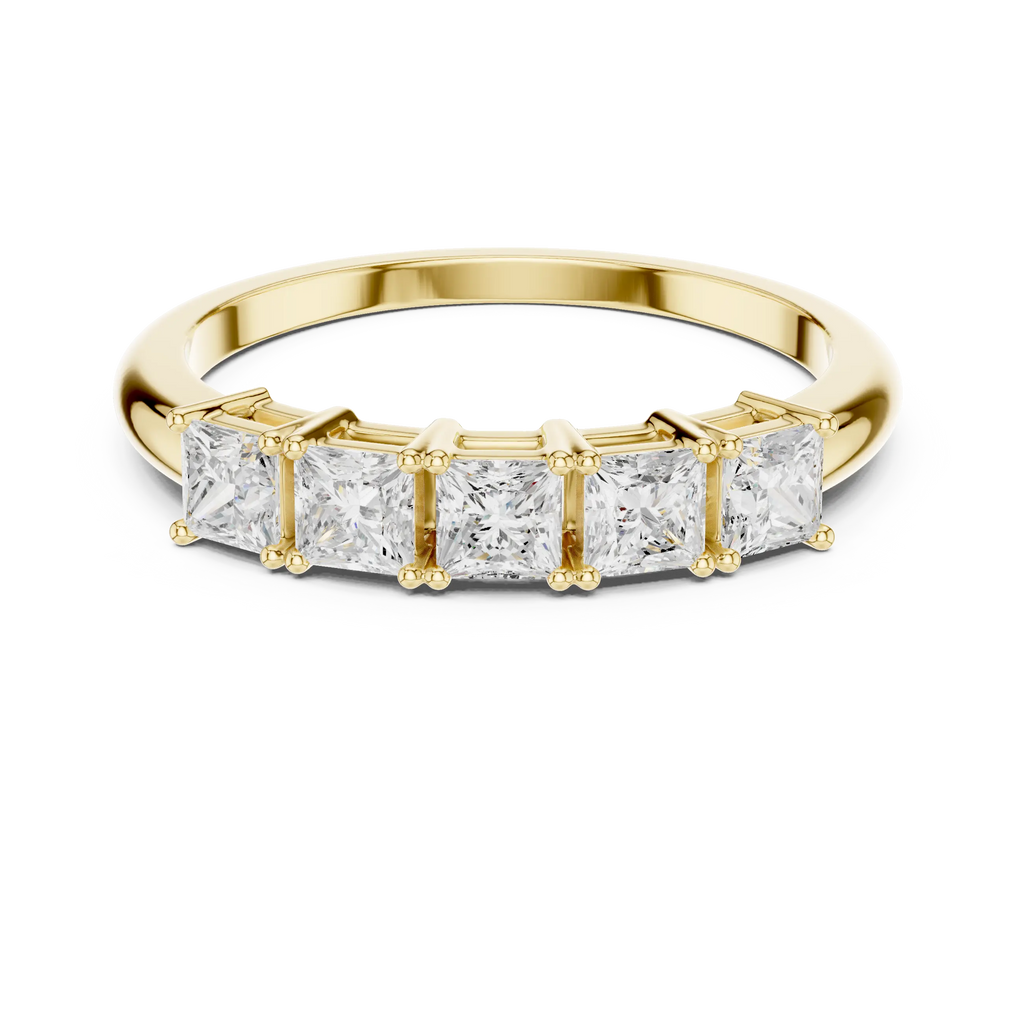 White Gold Five-Stone Princess Cut Moissanite Diamond Anniversary Ring
