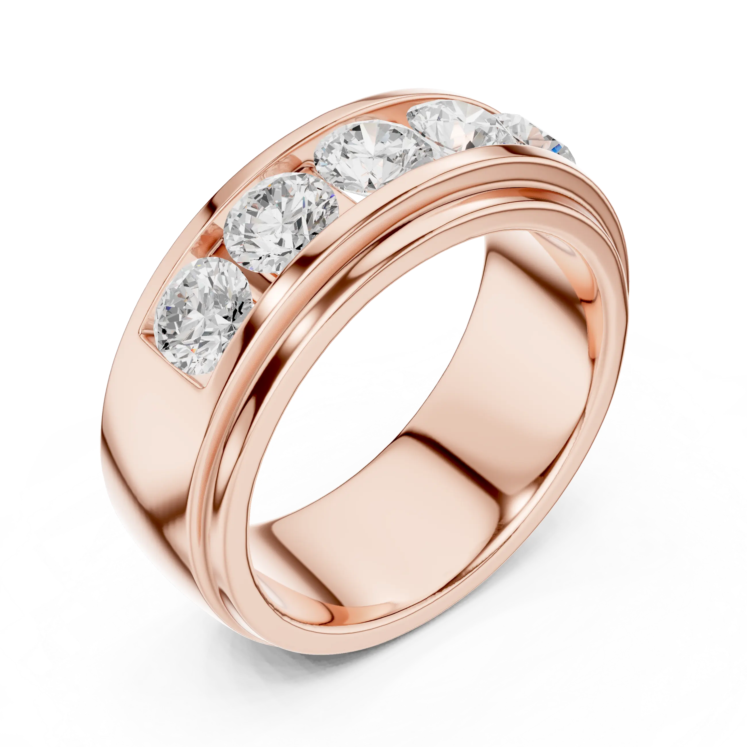14K Yellow Gold Five-Stone Lab Grown Channel Set Men's Diamond Band
