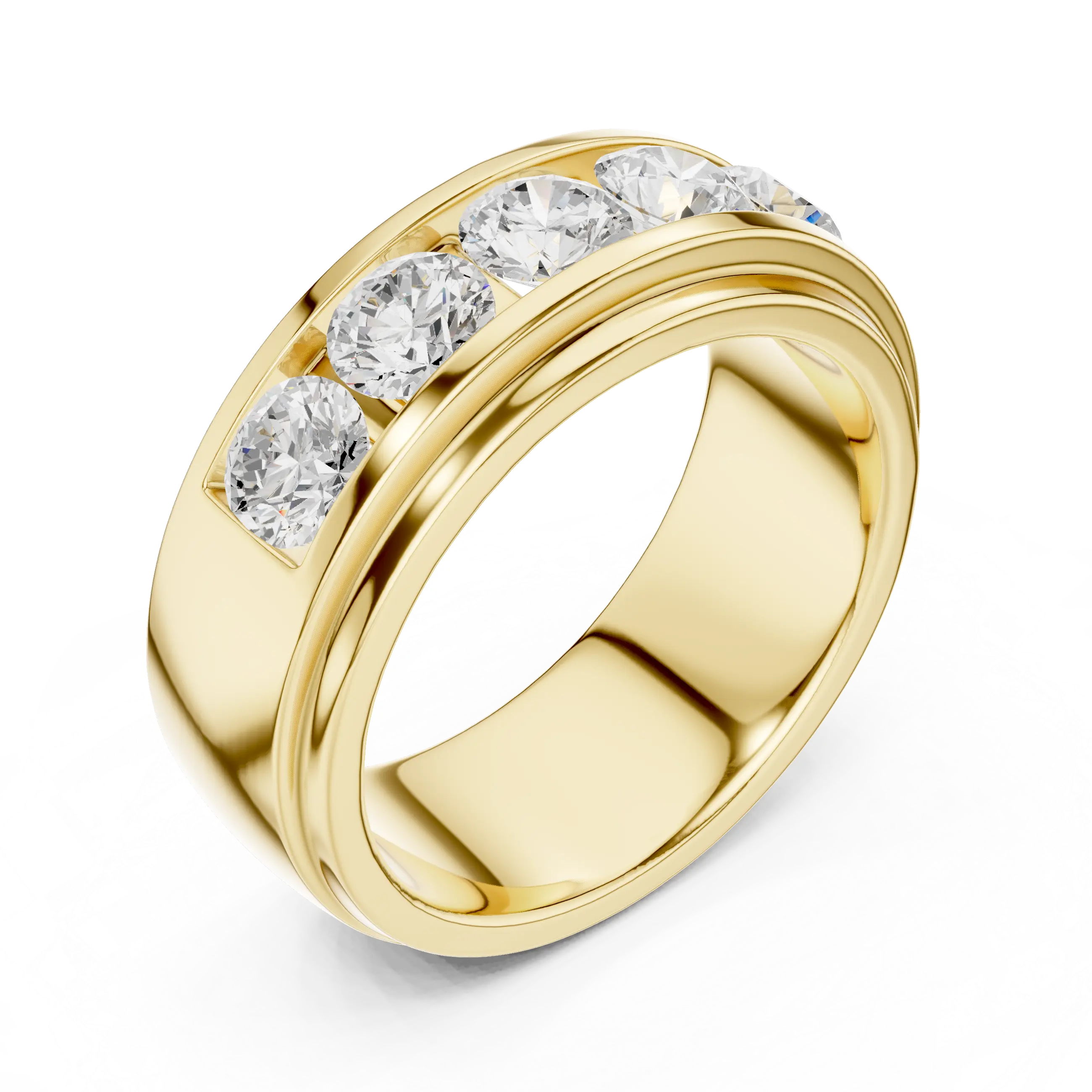 14K Yellow Gold Five-Stone Lab Grown Channel Set Men's Diamond Band