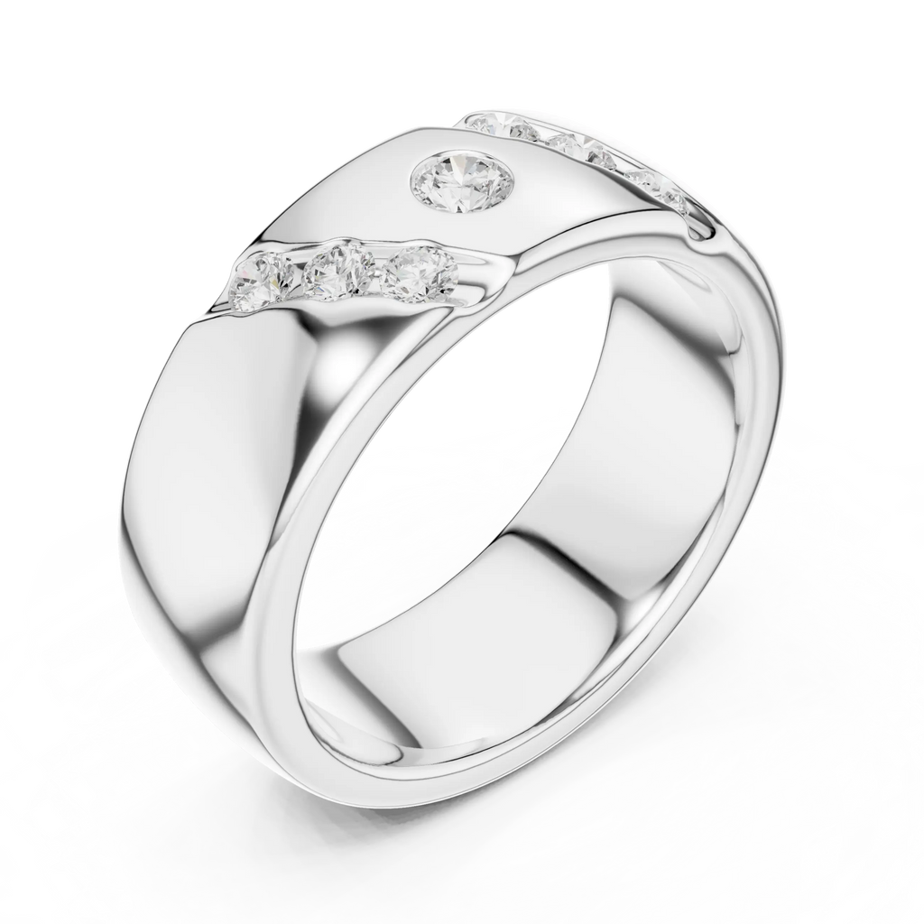 18K White Gold Moissanite Flush-Set Diamond Men's Band