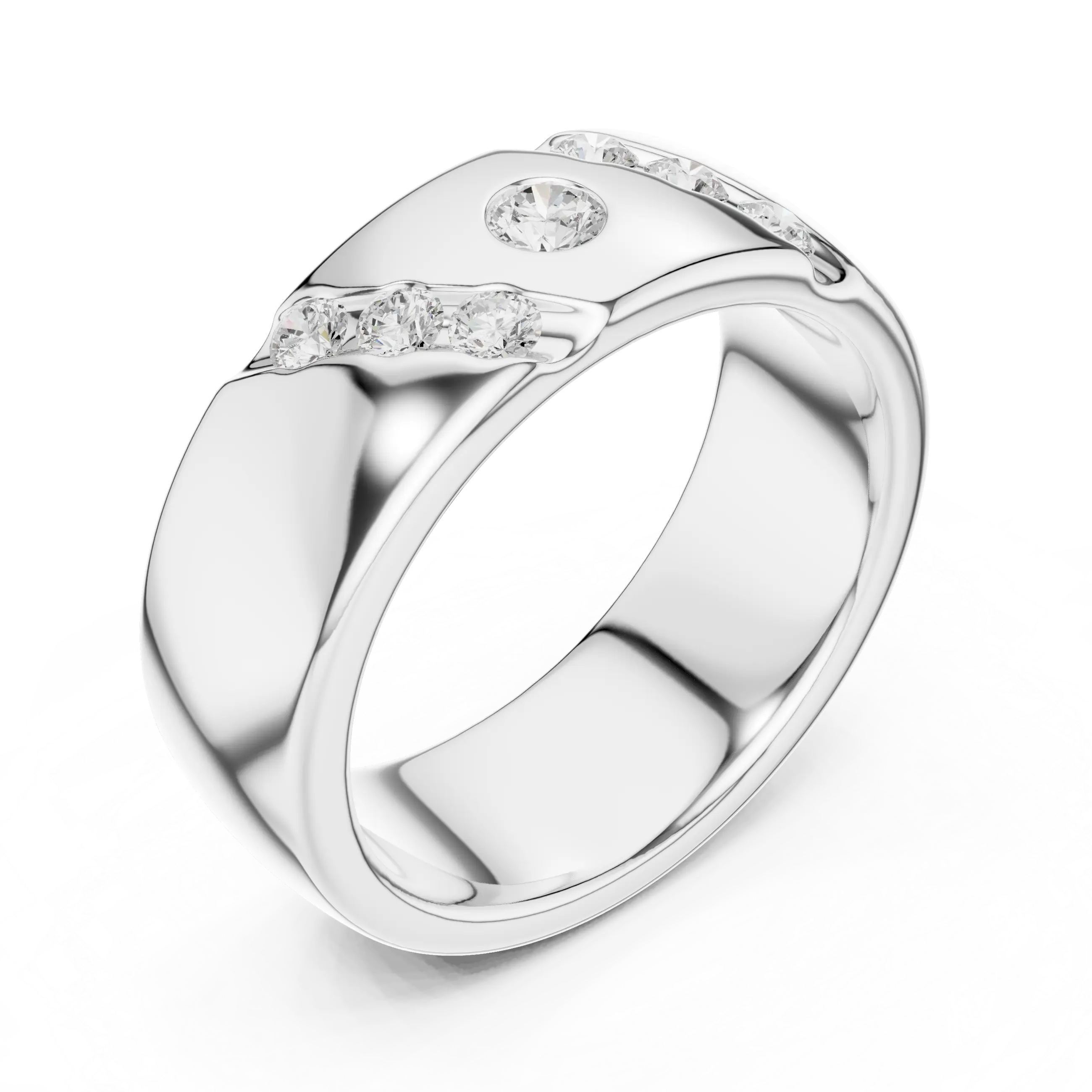18K White Gold Moissanite Flush-Set Diamond Men's Band