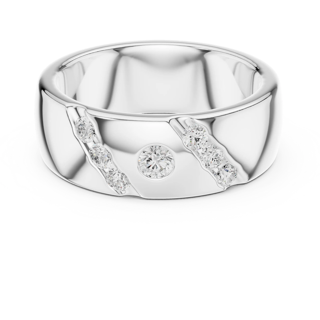 18K White Gold Moissanite Flush-Set Diamond Men's Band