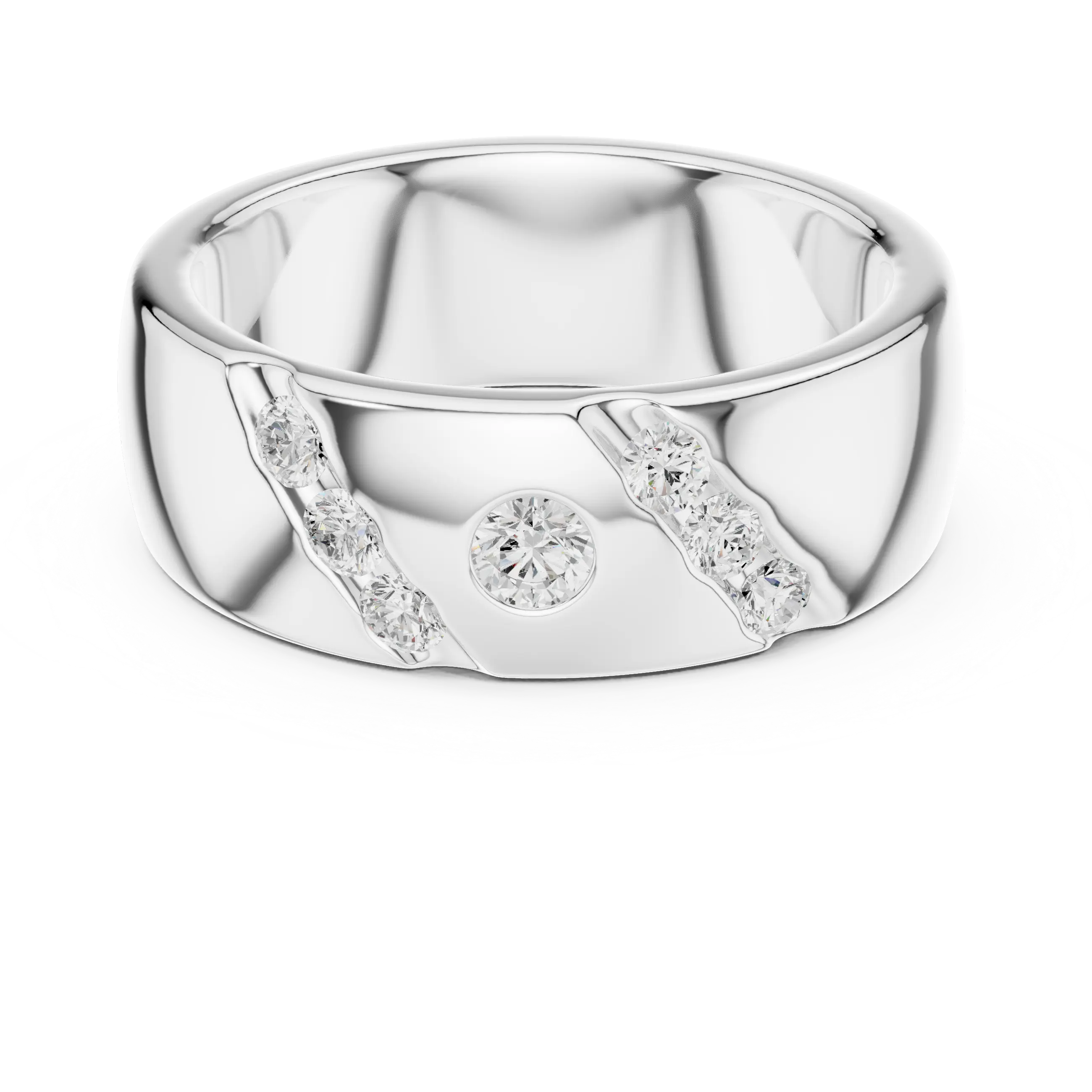 18K White Gold Moissanite Flush-Set Diamond Men's Band