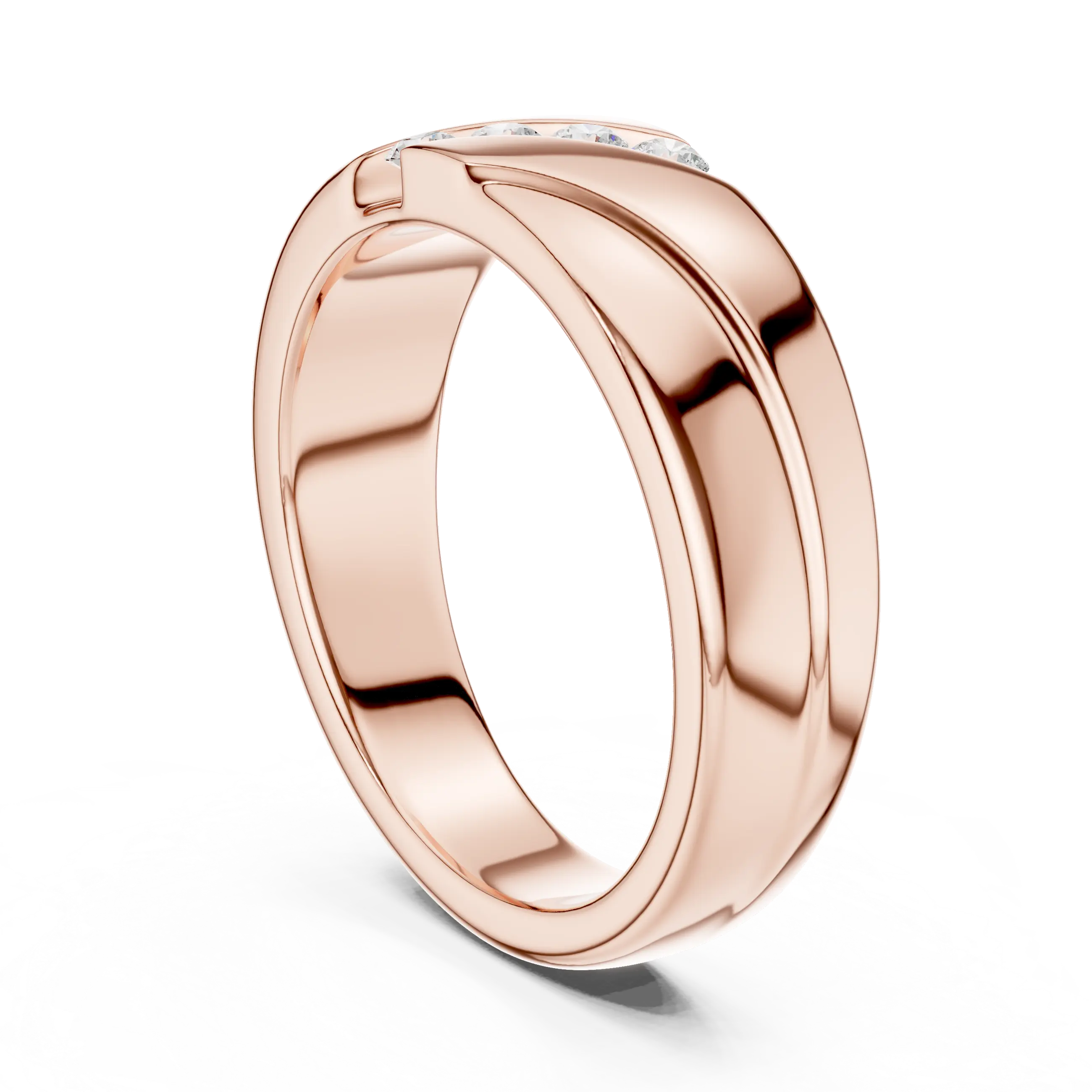 14K Rose Gold Diagonal Four-Stone Diamond Men's Ring