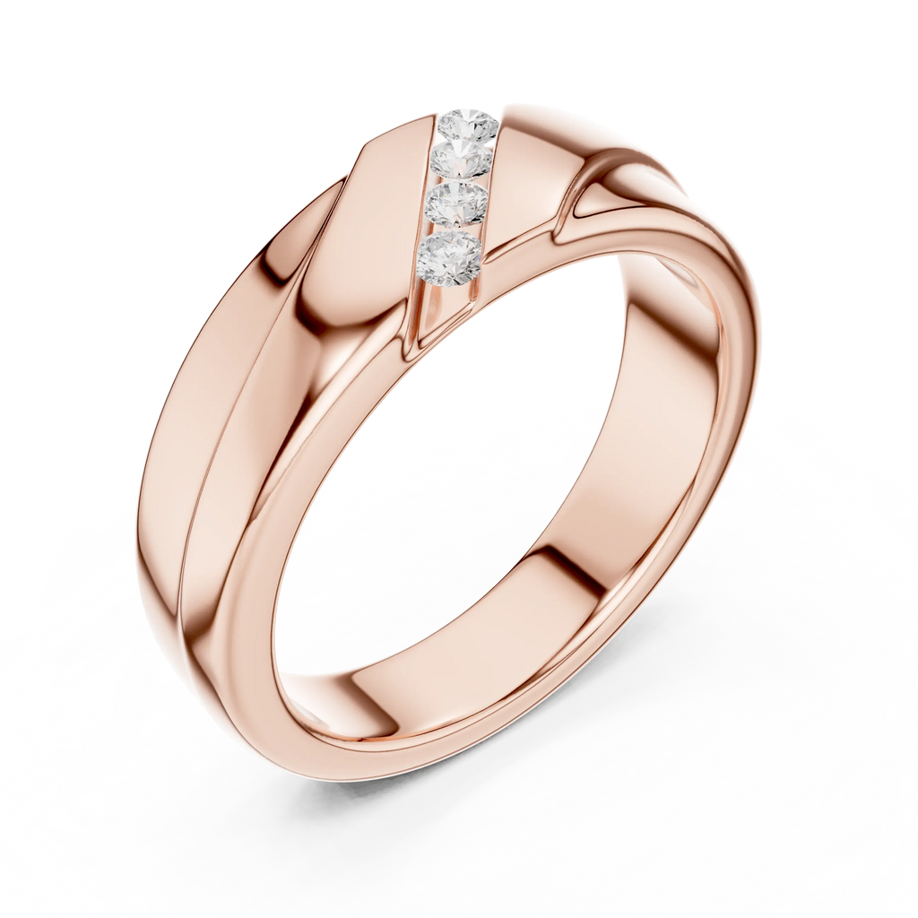 14K Rose Gold Diagonal Four-Stone Diamond Men's Ring