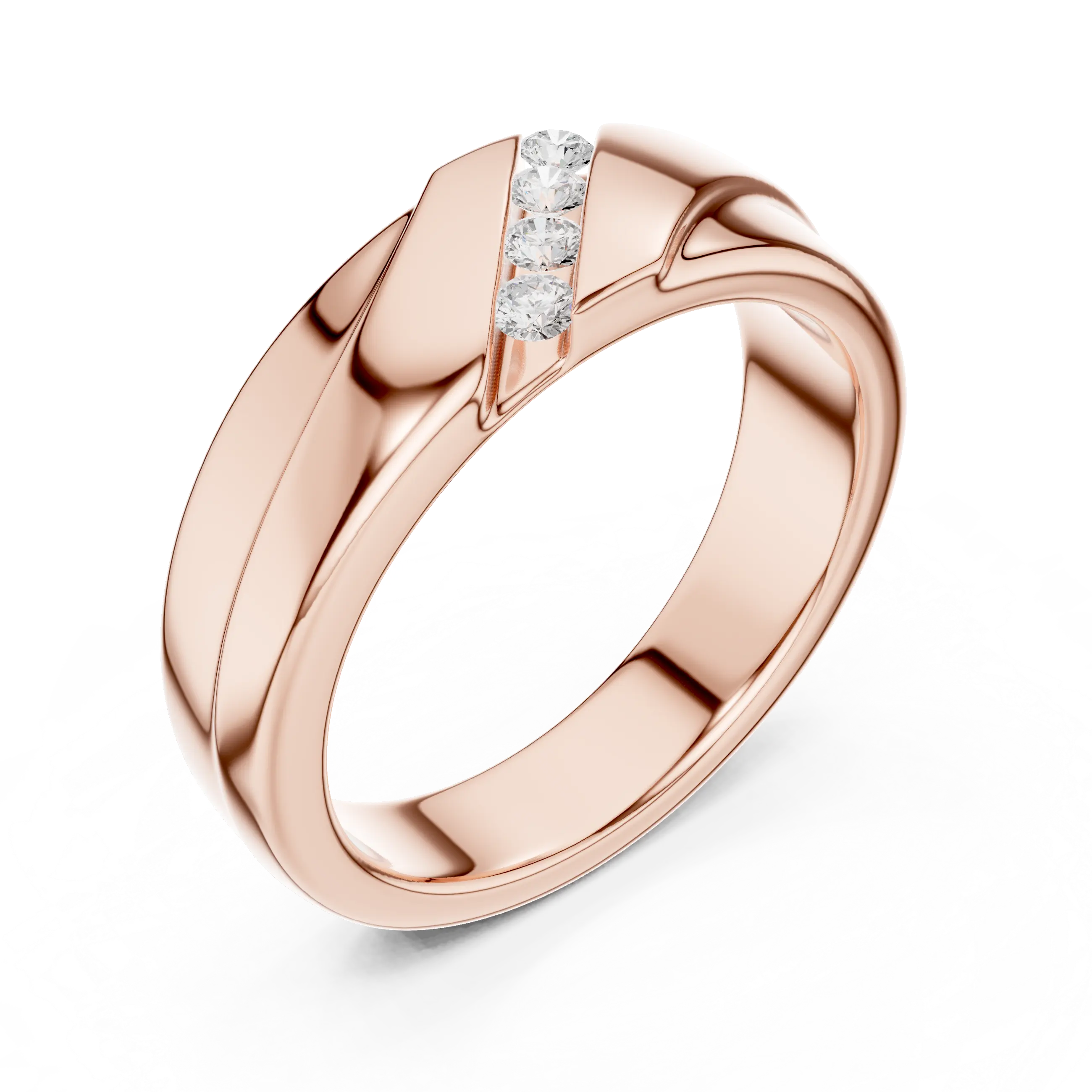 14K Rose Gold Diagonal Four-Stone Diamond Men's Ring