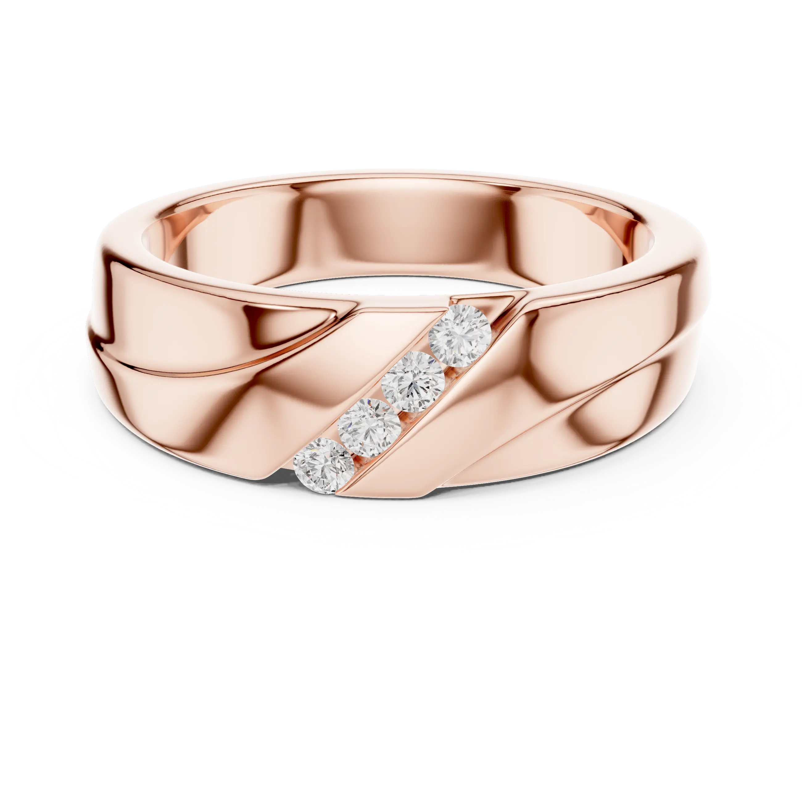 14K Rose Gold Diagonal Four-Stone Diamond Men's Ring