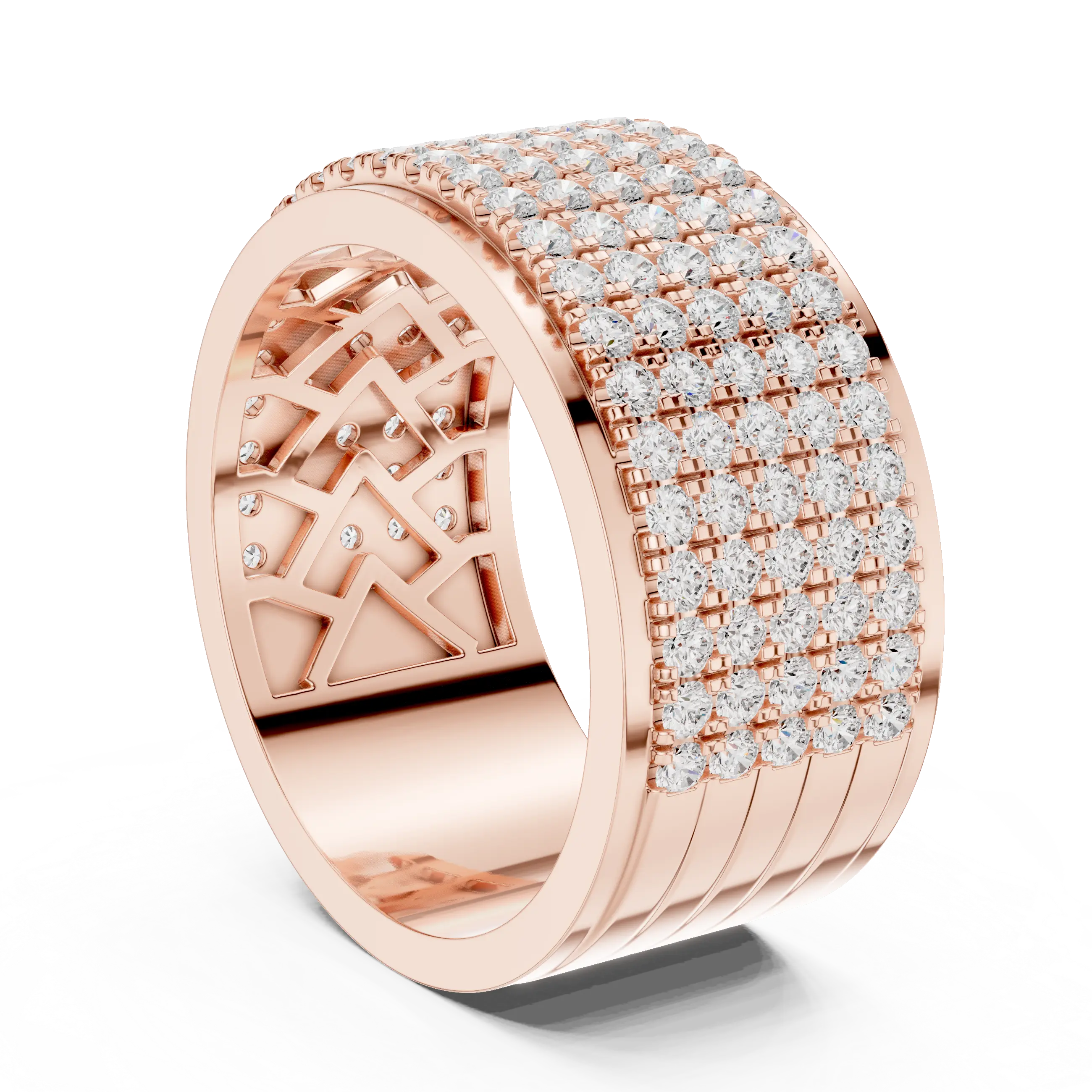 10K White Gold Lab Grown Diamond Five-Row Pavé Diamond Statement Band