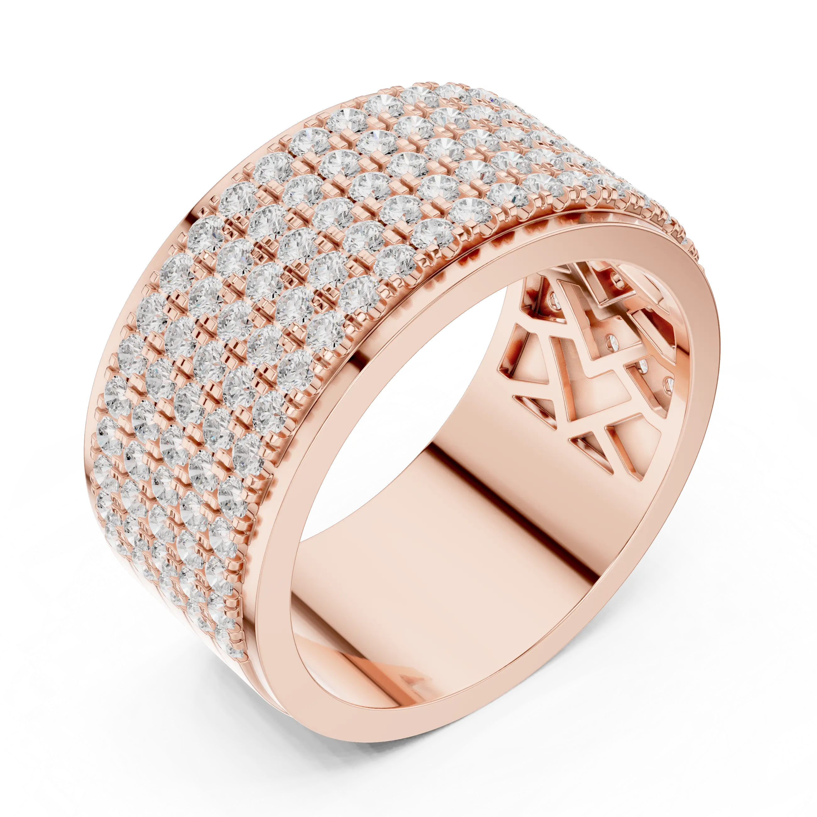 10K White Gold Lab Grown Diamond Five-Row Pavé Diamond Statement Band