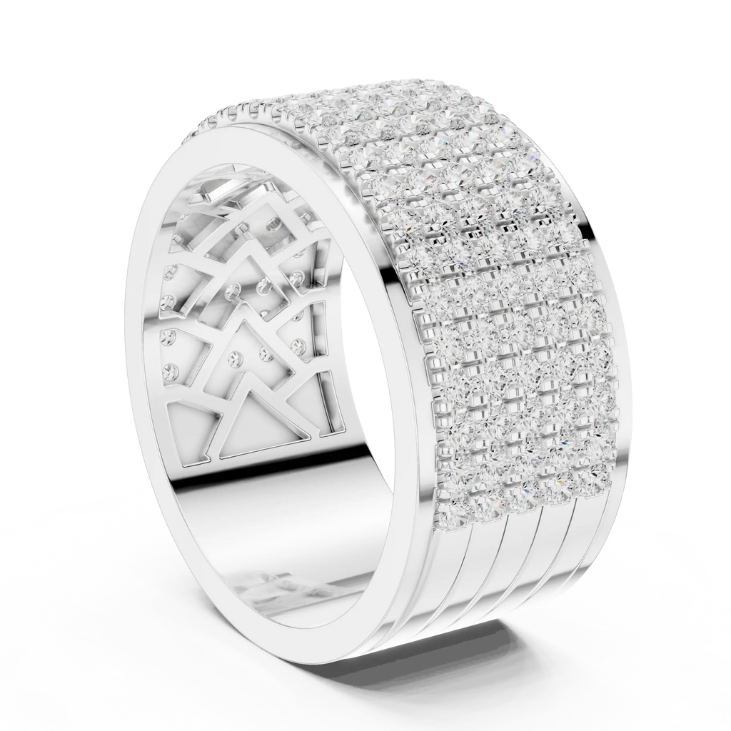 10K White Gold Lab Grown Diamond Five-Row Pavé Diamond Statement Band