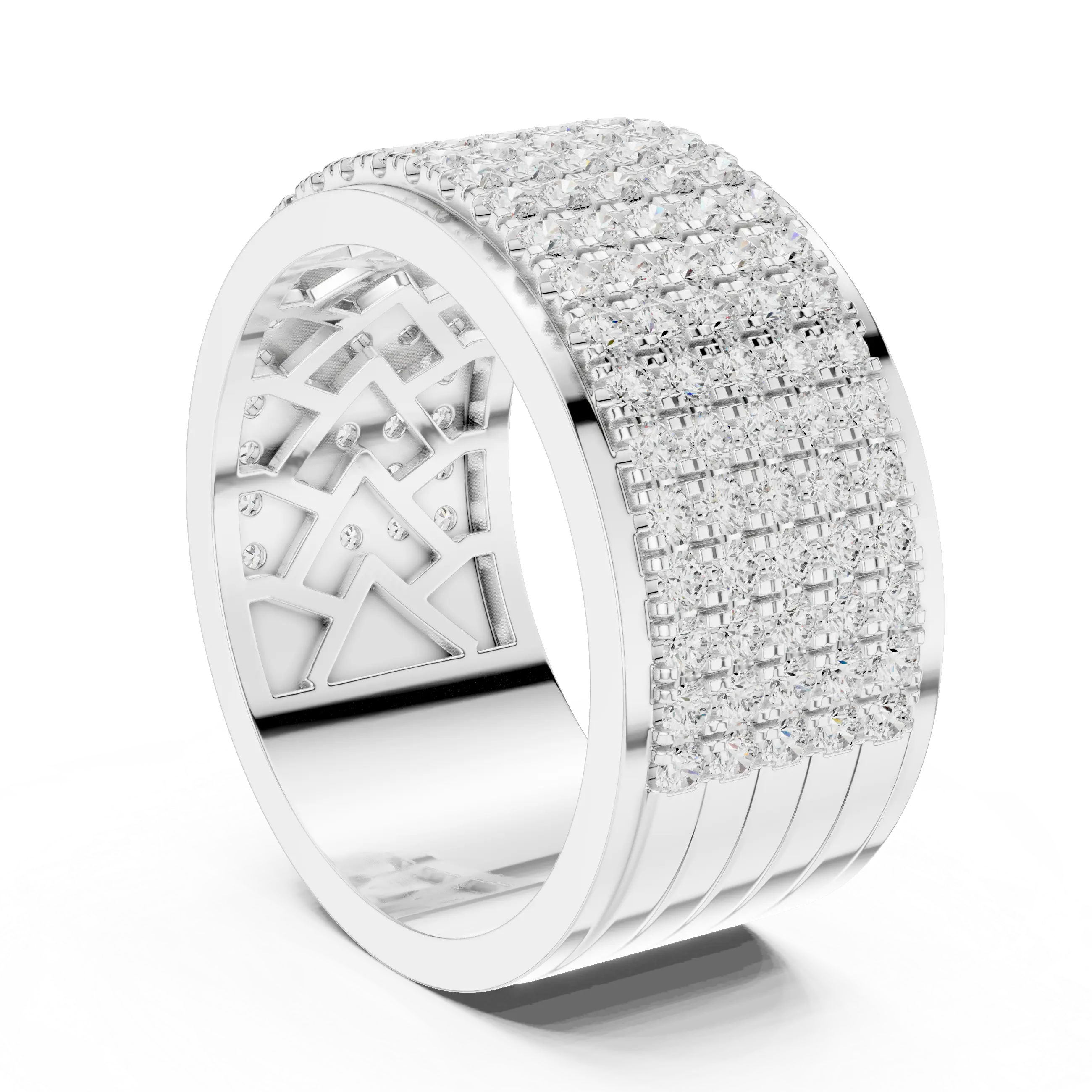 10K White Gold Lab Grown Diamond Five-Row Pavé Diamond Statement Band