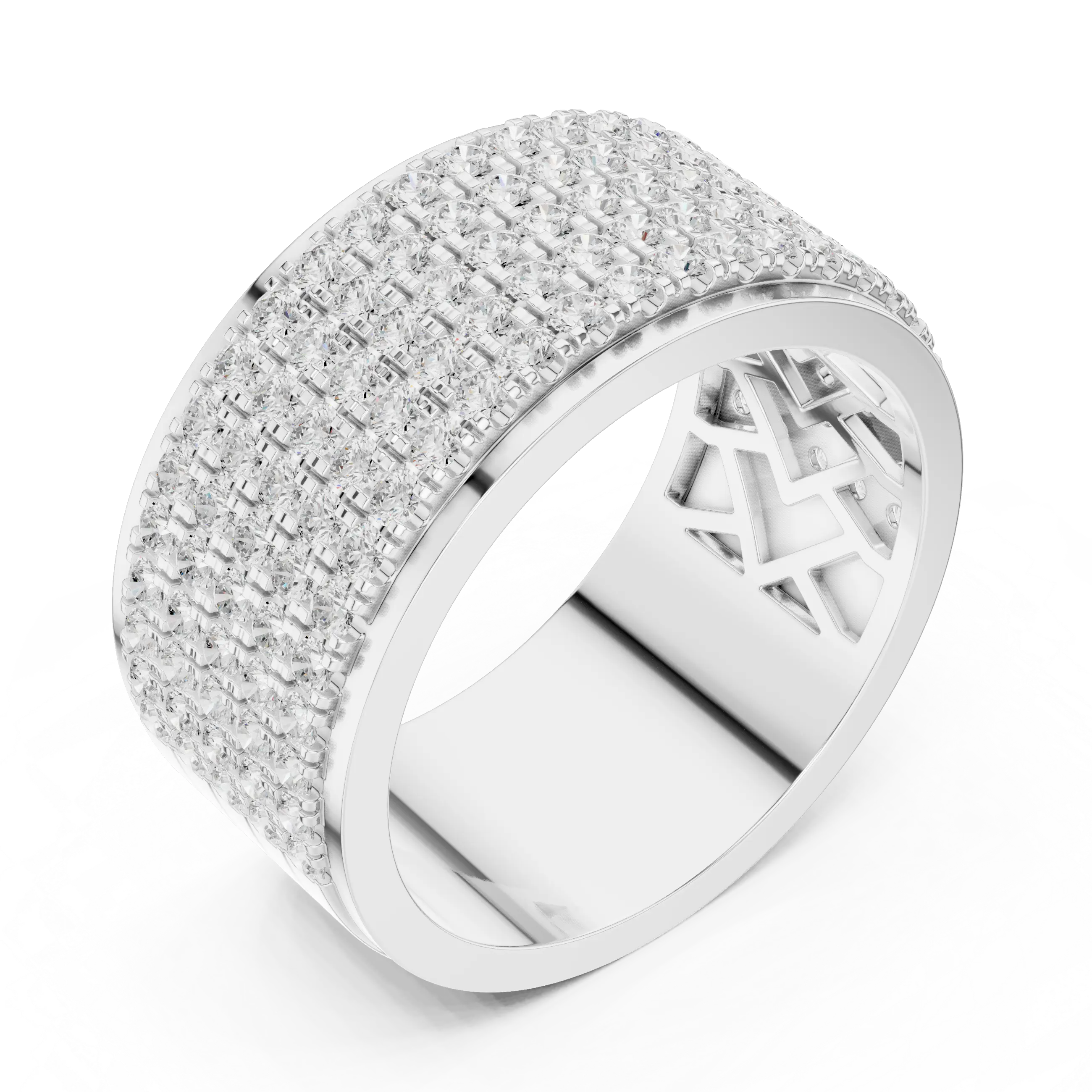 10K White Gold Lab Grown Diamond Five-Row Pavé Diamond Statement Band