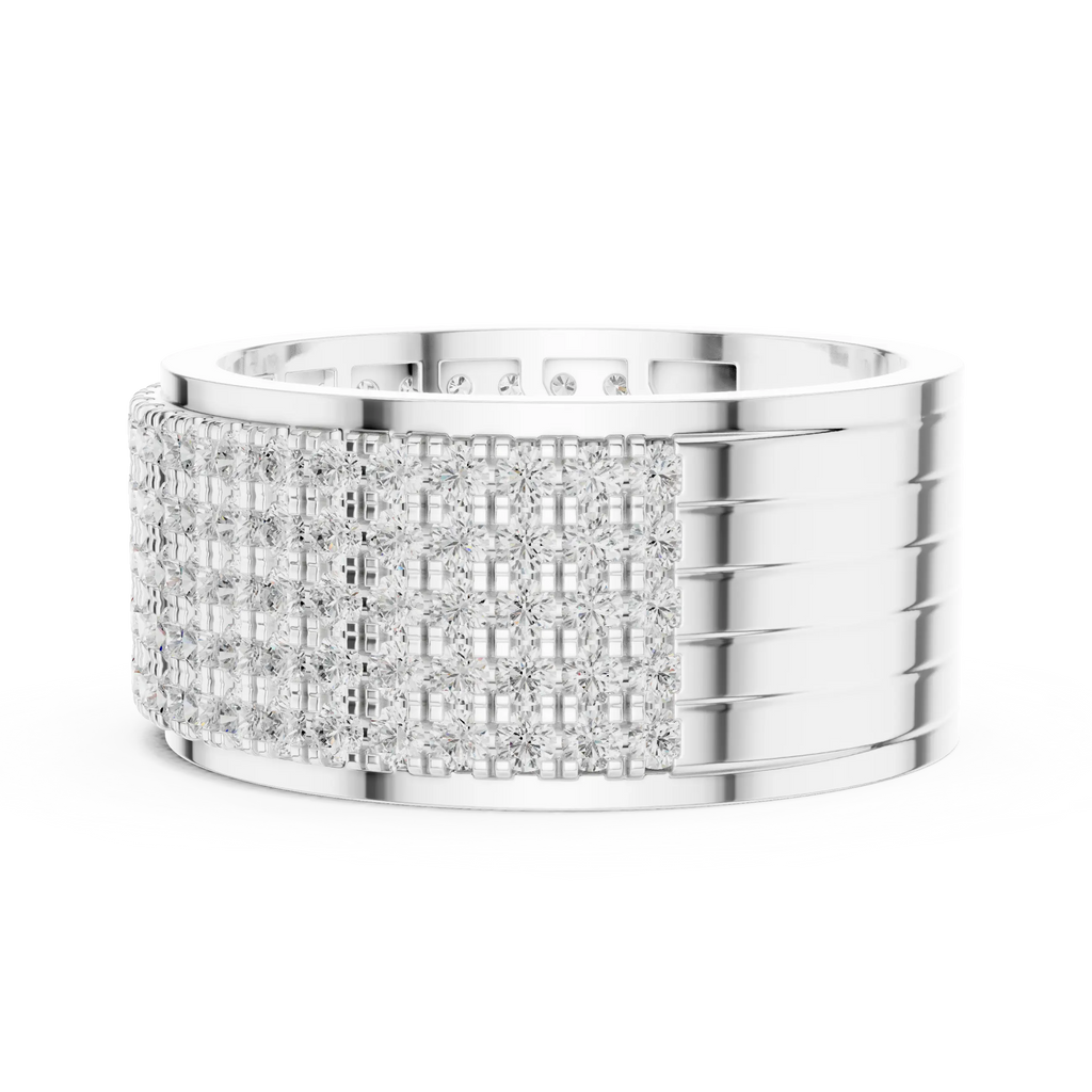 10K White Gold Lab Grown Diamond Five-Row Pavé Diamond Statement Band