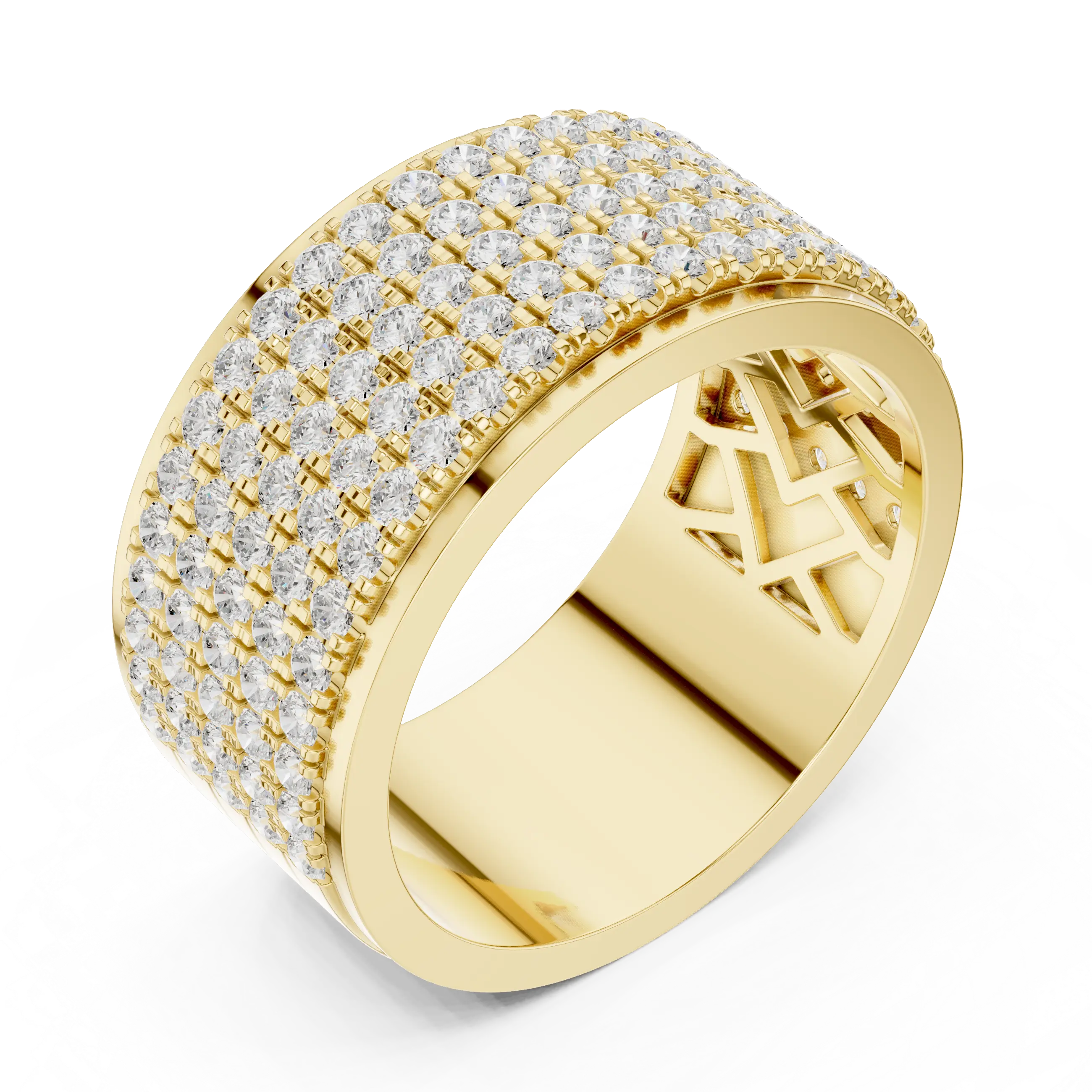 10K White Gold Lab Grown Diamond Five-Row Pavé Diamond Statement Band
