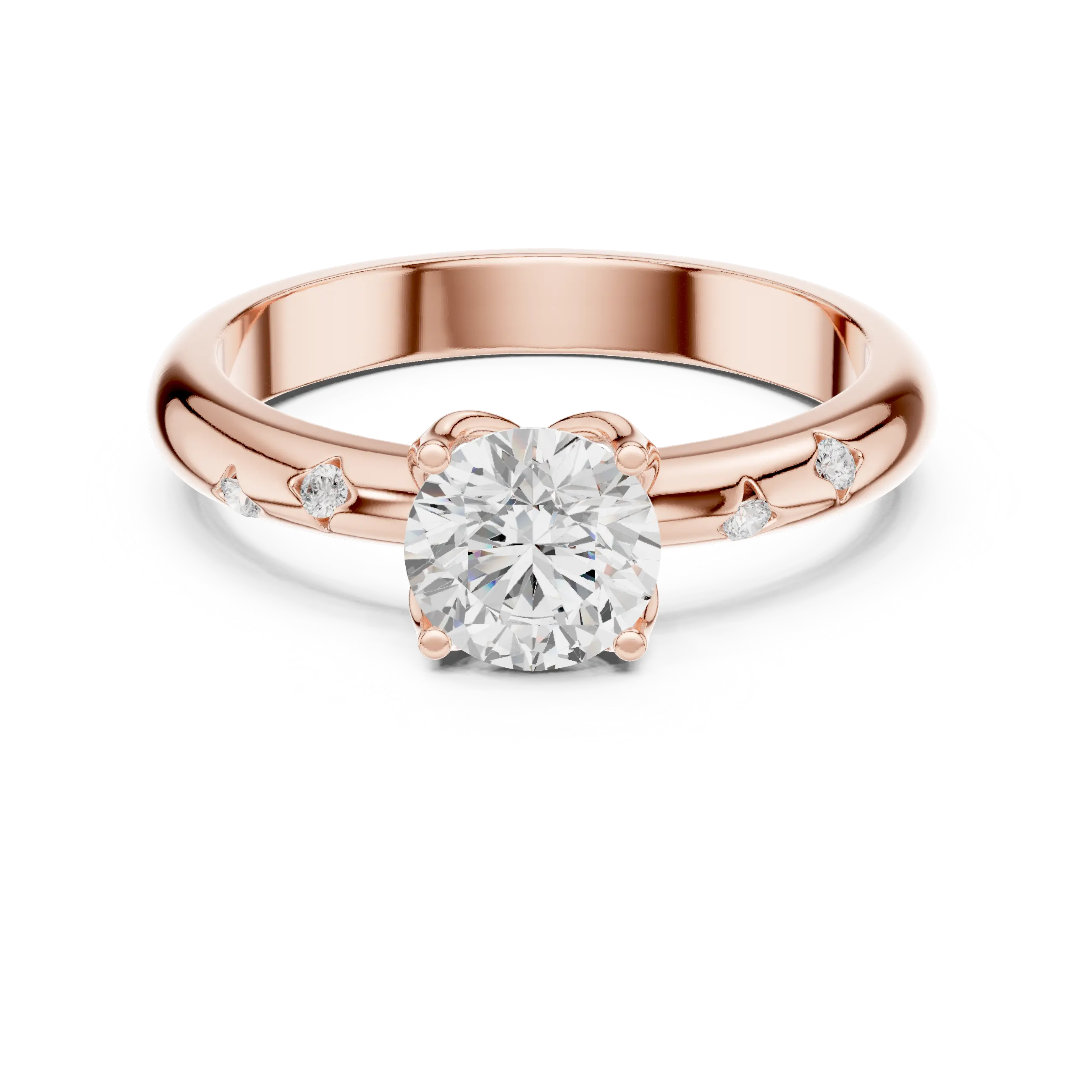 14K Yellow Gold Round Diamond Engagement Ring