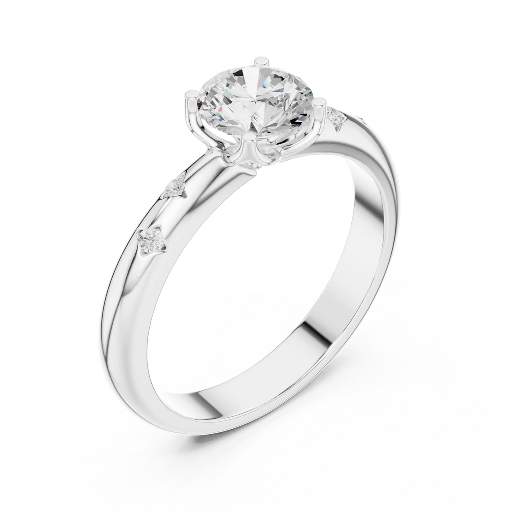 14K Yellow Gold Round Diamond Engagement Ring