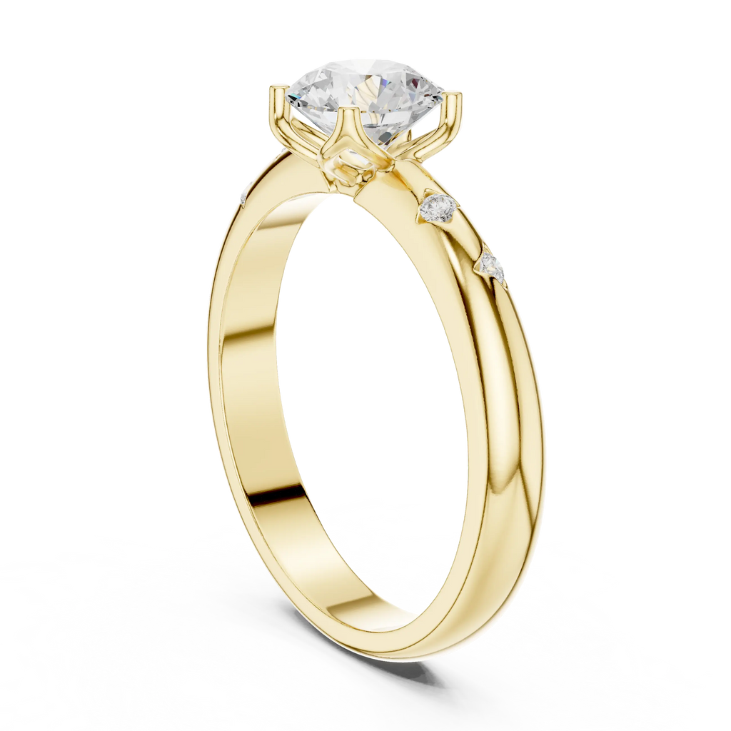 14K Yellow Gold Round Diamond Engagement Ring
