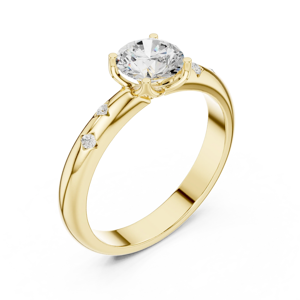 14K Yellow Gold Round Diamond Engagement Ring