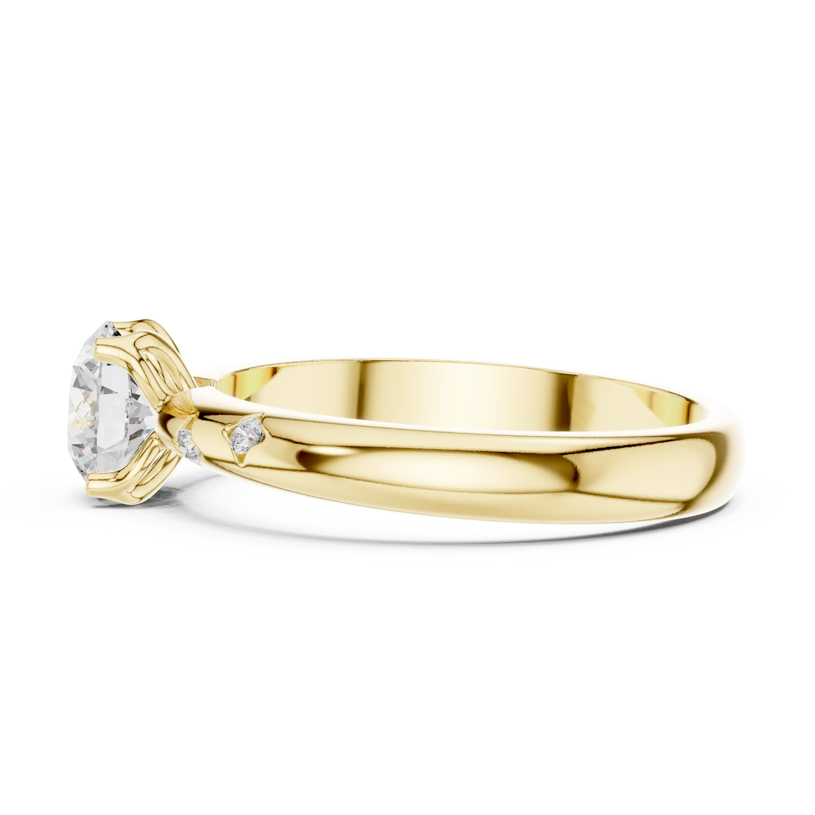 14K Yellow Gold Round Diamond Engagement Ring