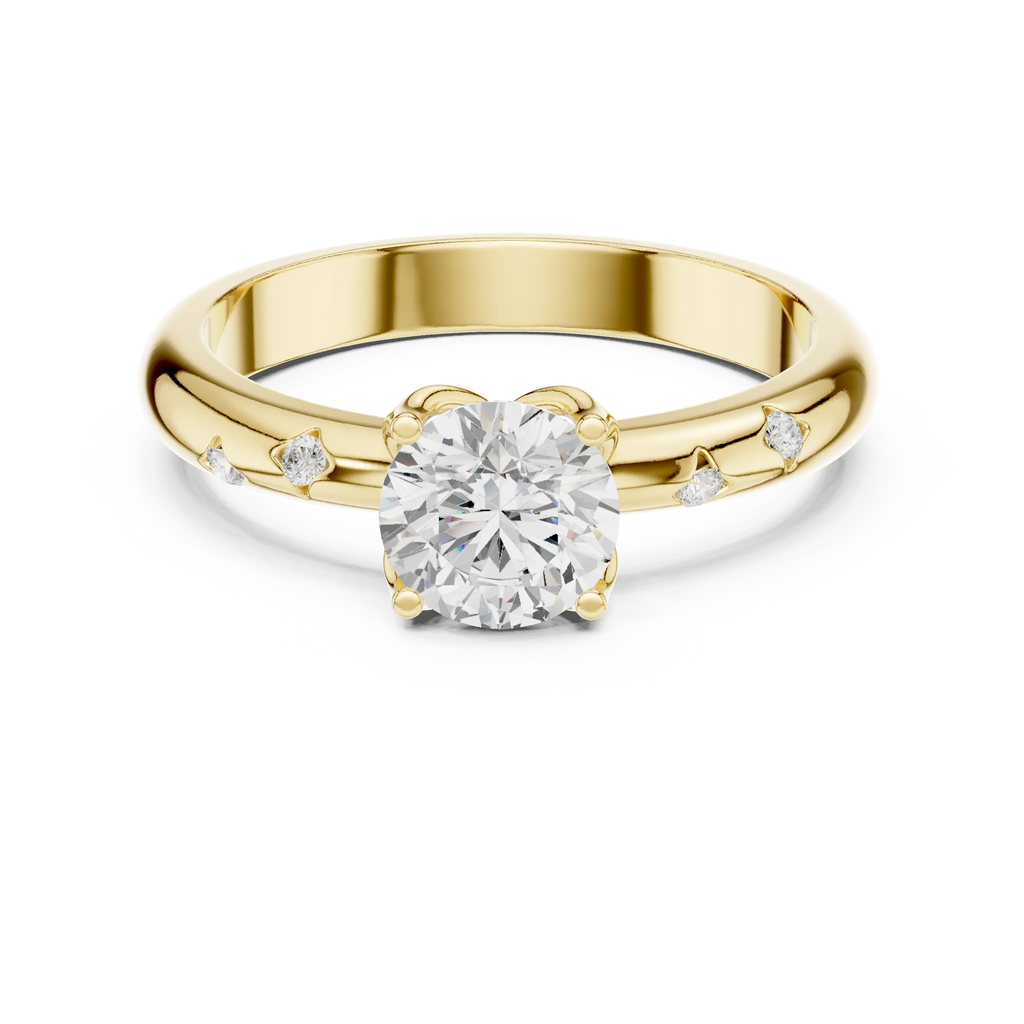 14K Yellow Gold Round Diamond Engagement Ring