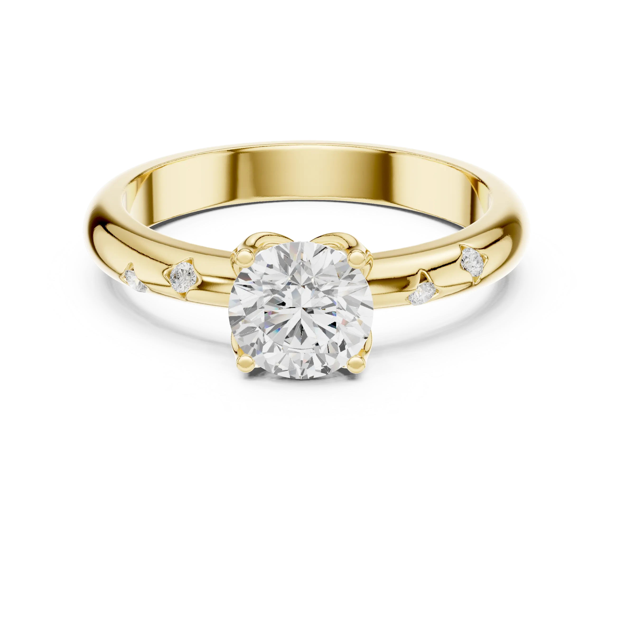 14K Yellow Gold Round Diamond Engagement Ring