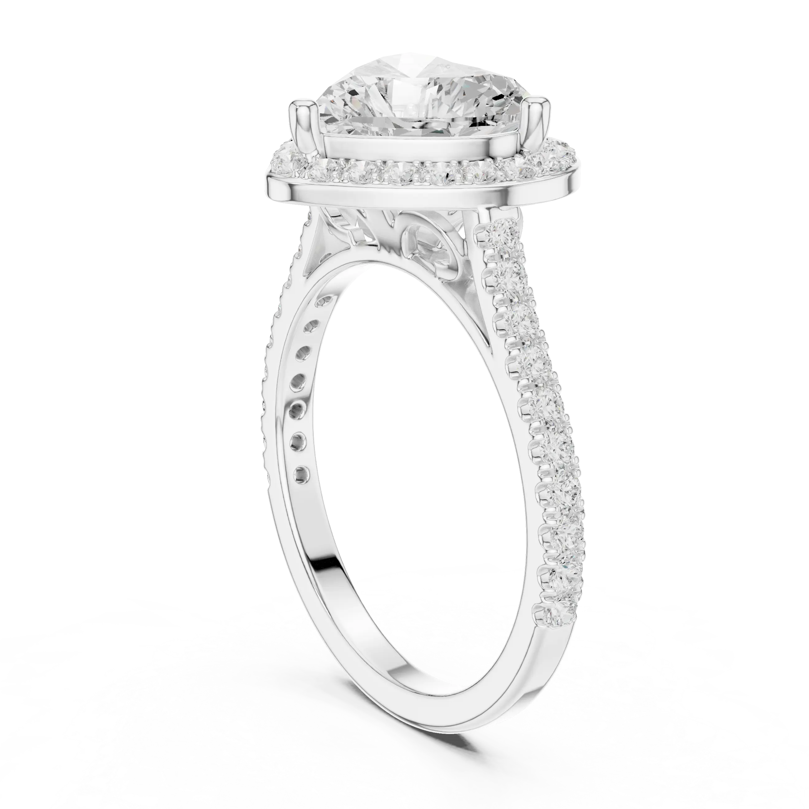 18K White Gold Heart-Shaped Moissanite Diamond Halo Engagement Ring