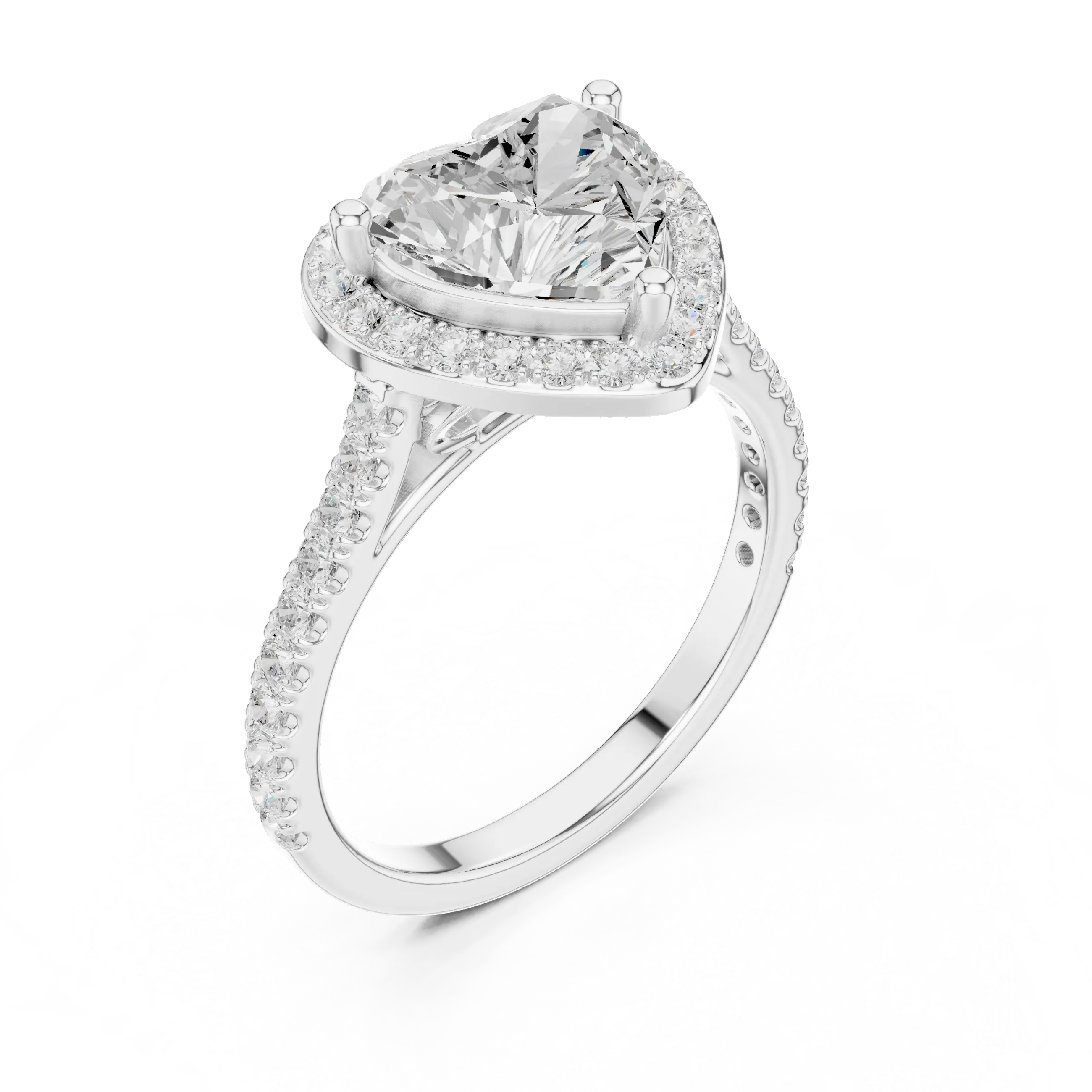 18K White Gold Heart-Shaped Moissanite Diamond Halo Engagement Ring
