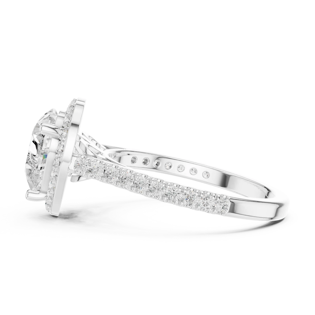18K White Gold Heart-Shaped Moissanite Diamond Halo Engagement Ring