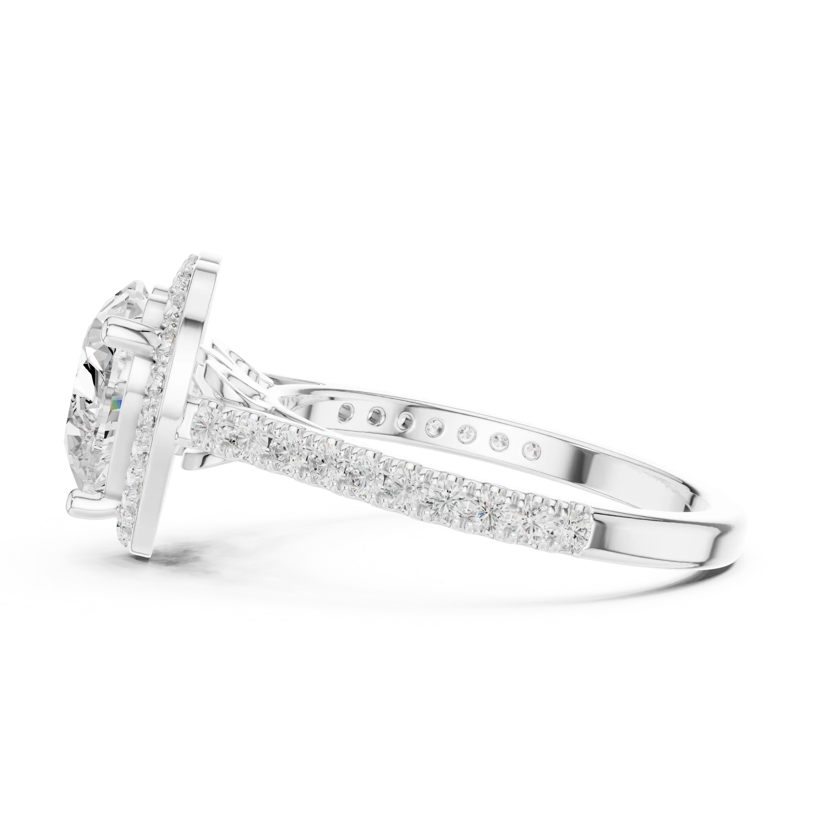 18K White Gold Heart-Shaped Moissanite Diamond Halo Engagement Ring