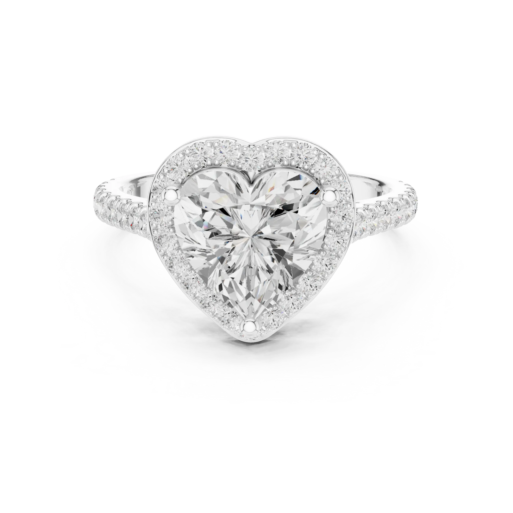 18K White Gold Heart-Shaped Moissanite Diamond Halo Engagement Ring