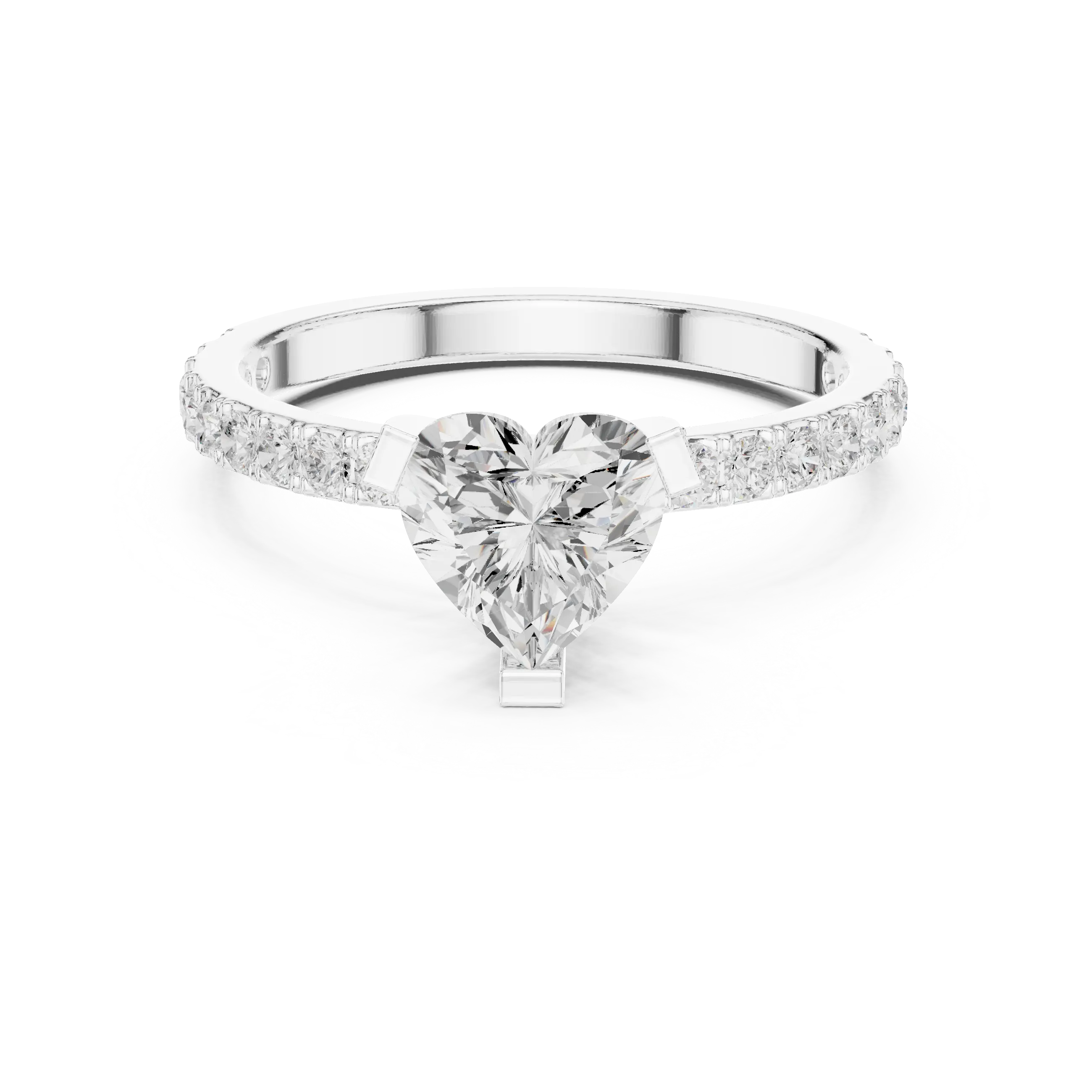 14K White Gold Heart-Shaped Diamond Engagement Ring