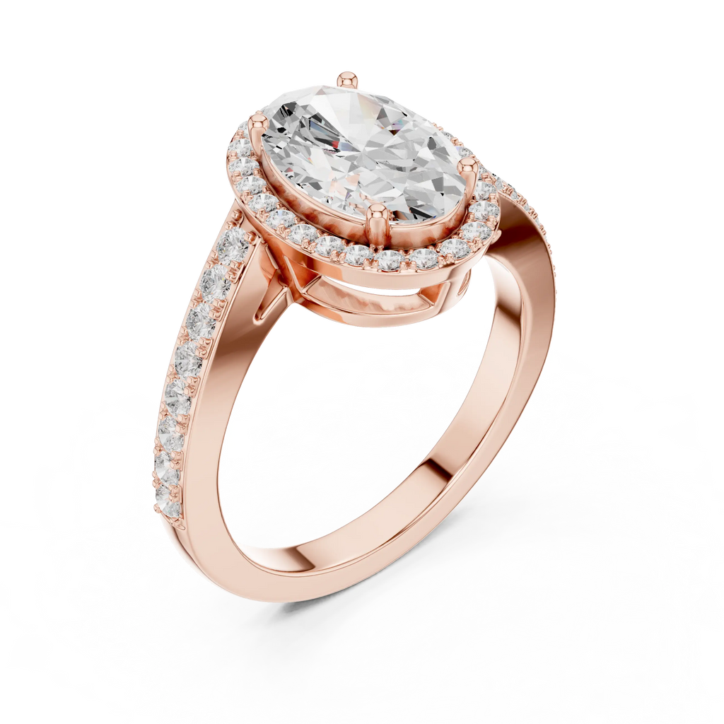 10K Yellow Gold Oval Diamond Halo Engagement Ring