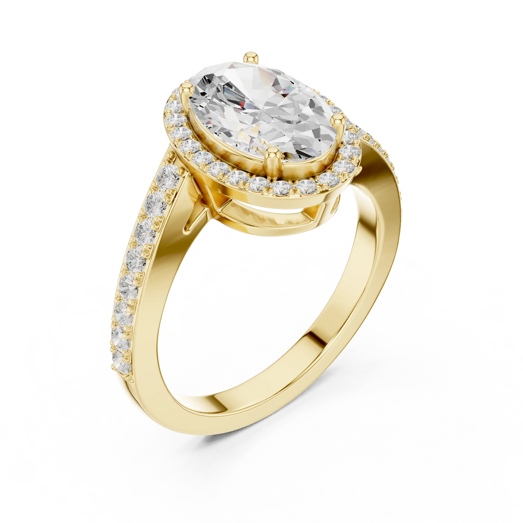 10K Yellow Gold Oval Diamond Halo Engagement Ring