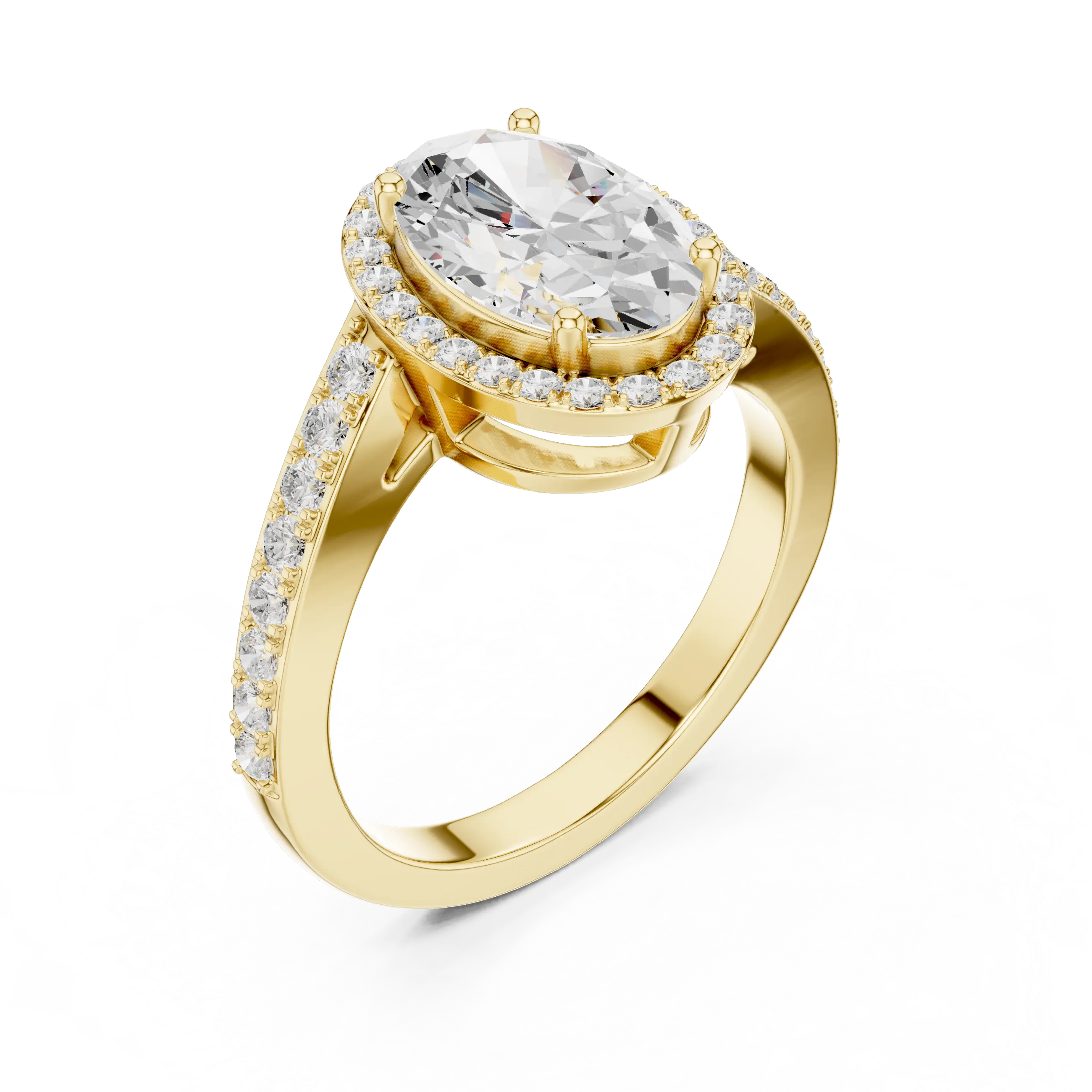 10K Yellow Gold Oval Diamond Halo Engagement Ring