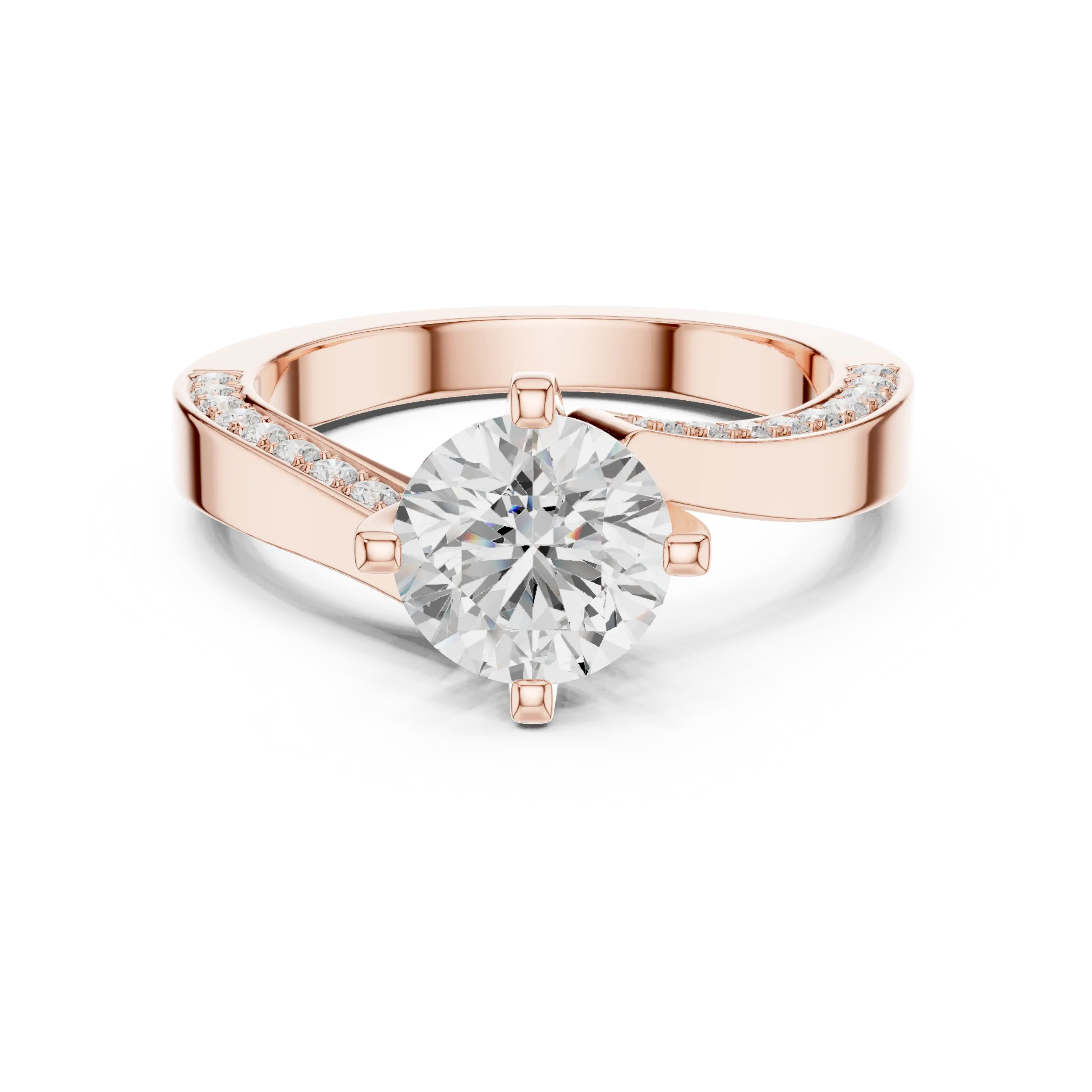14K White Gold Round Bypass Diamond Engagement Ring